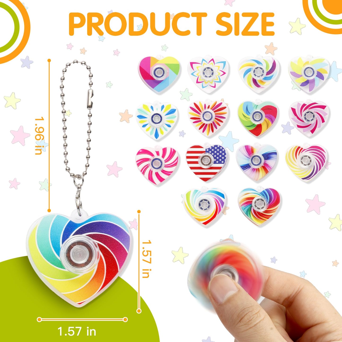 Heart Fidget Spinner Party Favors, 30 Pack, 2-in-1 Sensory Rotating Pendant Toys, Stress Reducer for Kids and Adults, Autism Anxiety Relief, Classroom Rewards