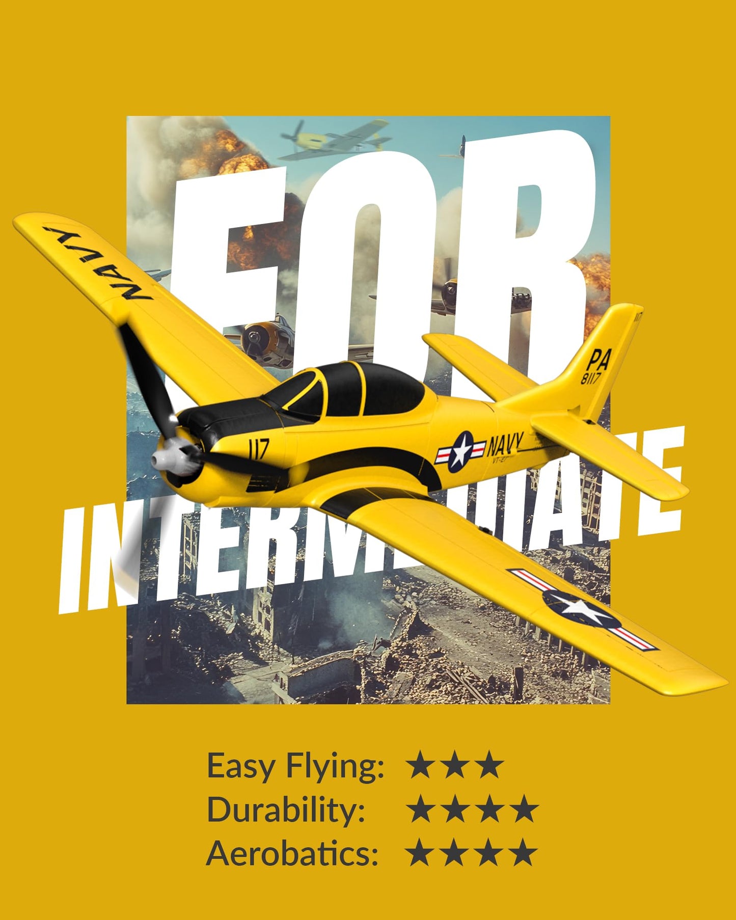 volantexrc RC Plane for Beginners, 4CH WWII RC Airplane T28 Trojan with Aileron, 2.4Ghz Remote Control Plane with Xpilot Self Righting&One Key Aerobatic for Adults (761-9 RTF Yellow)