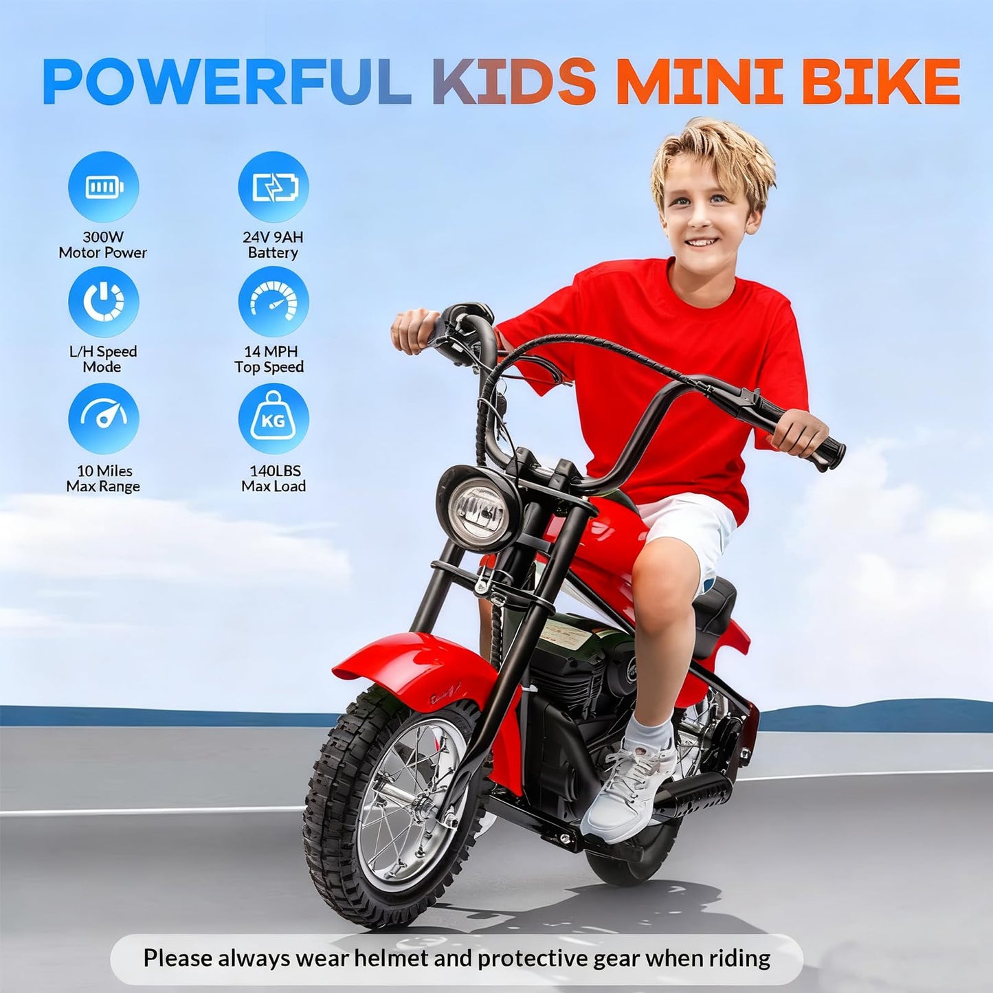 Electric Dirt Bike, 15 Mph & 150lb Max, 24V Ride On Toy for Big Kids w/Led Lights & Power Display, Chain-Driven Motor, Twist-Grip Throttle, Shock Springs, Handbrake, 12" Air-Filled Tires, Red