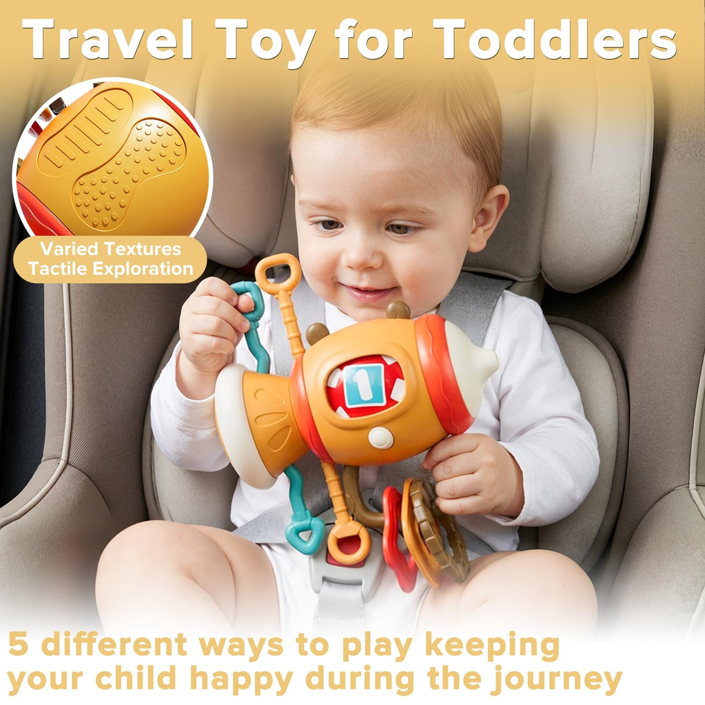 5 in 1 Montessori Busy Board Sensory Toy for Toddlers 1-3, Pull String Fidget Baby Toys 6-12 Months, Infant Carseat Plane Travel Activity, Educational Learning Birthday Gift for 1 2 Year Old Boy Girl