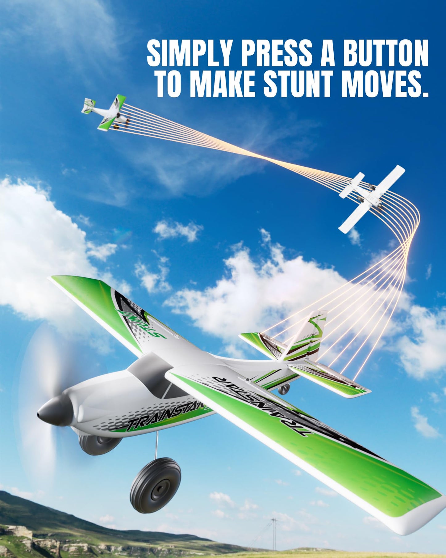 volantexrc 4 CH RC Plane TrainStar 500mm Brushless Remote Control Airplane Fighter RTF with 6-Axis Gyro,3 Modes & Aerobatics, 2.4GHz Radio Controlled Aircraft for Beginners & Adults (Green)