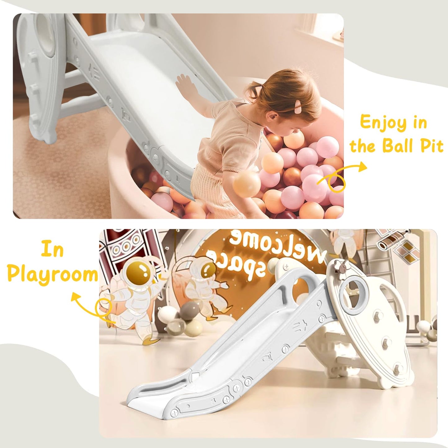 Kids Slide for Toddler Indoor Baby Plastic Slide Outdoor Climber Freestanding Playset with Basketball Hoop & Ring Game Grey