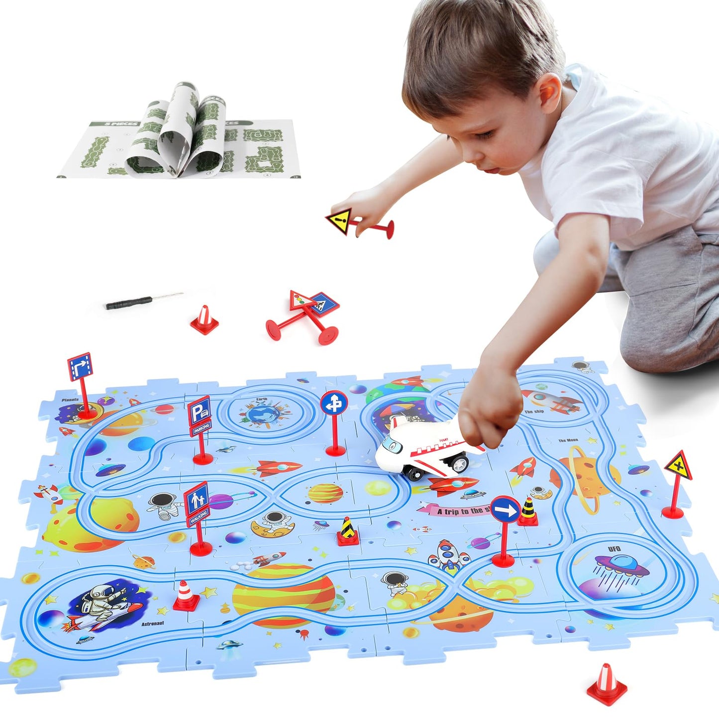 New Plastic Puzzles for Kids Ages 3-5 with A Cute Vehicle, Toddler Puzzles Gift, Critical Thinking Educational Toys, Toys for 3 4 5 6 Year Old Boys Girls, Fun Race Car Track Montessori Toys for Kids