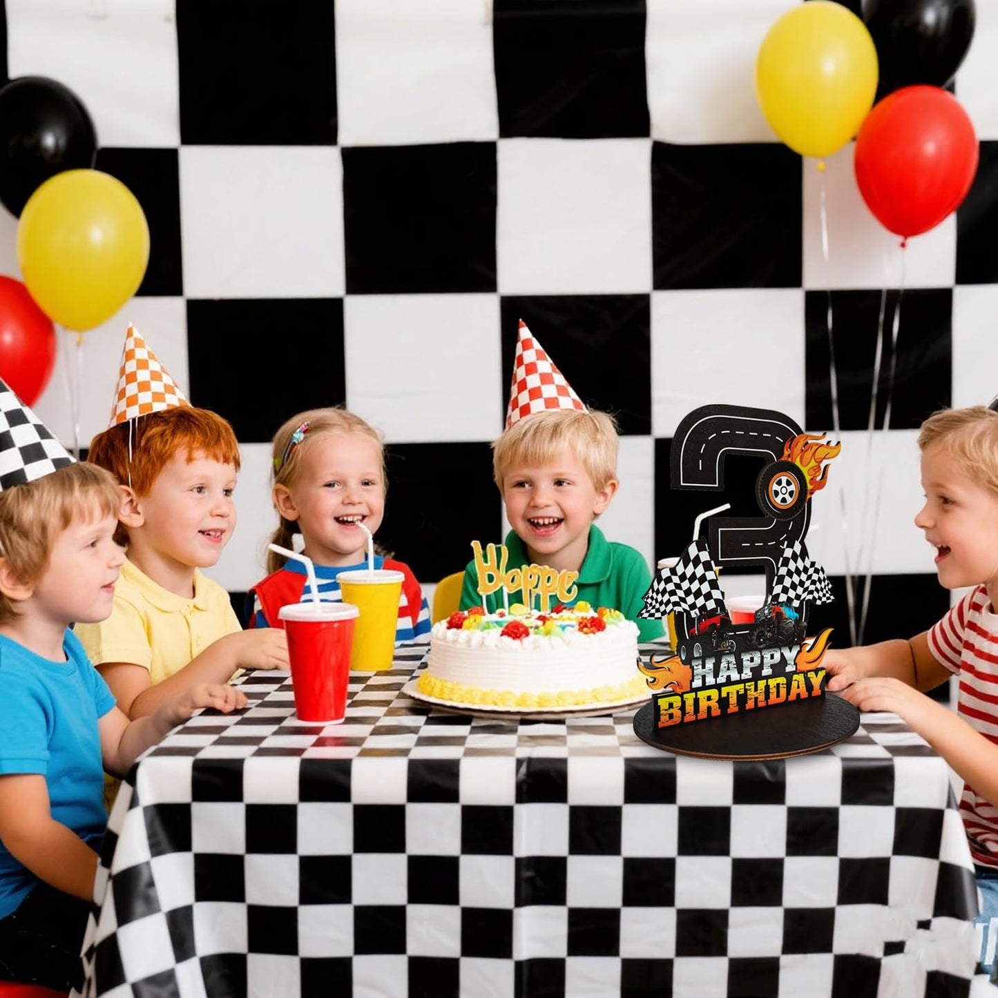 Truck Birthday Number Sign Centerpiece, Truck Wooden Decoration Photo Props for Truck Birthday Decorations (3rd)