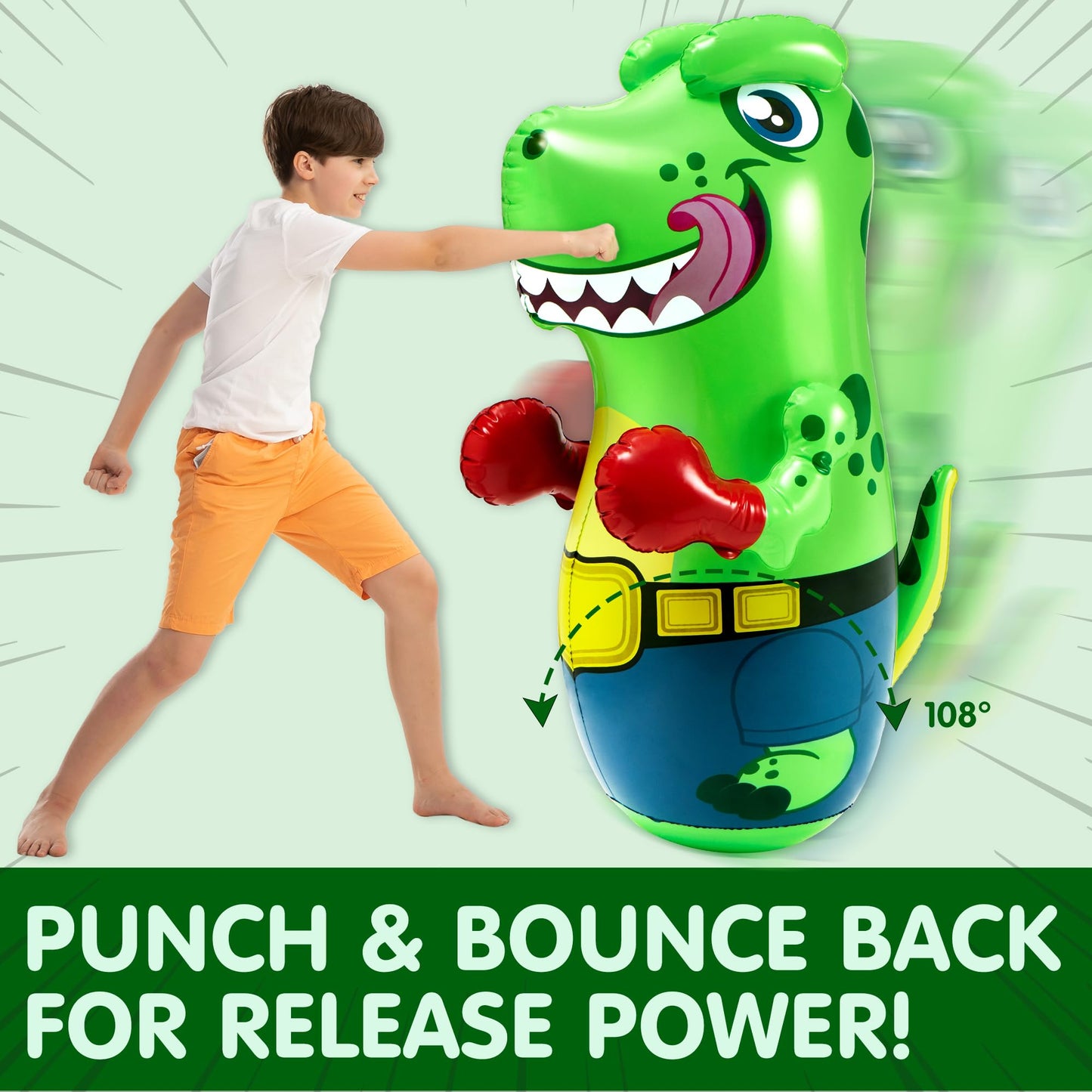 JOYIN Inflatable T.rex Dinosaur Bopper 47 Inches, Bop Bag Inflatable Punching Toy, Kids Punching Bag with Bounce-Back Action