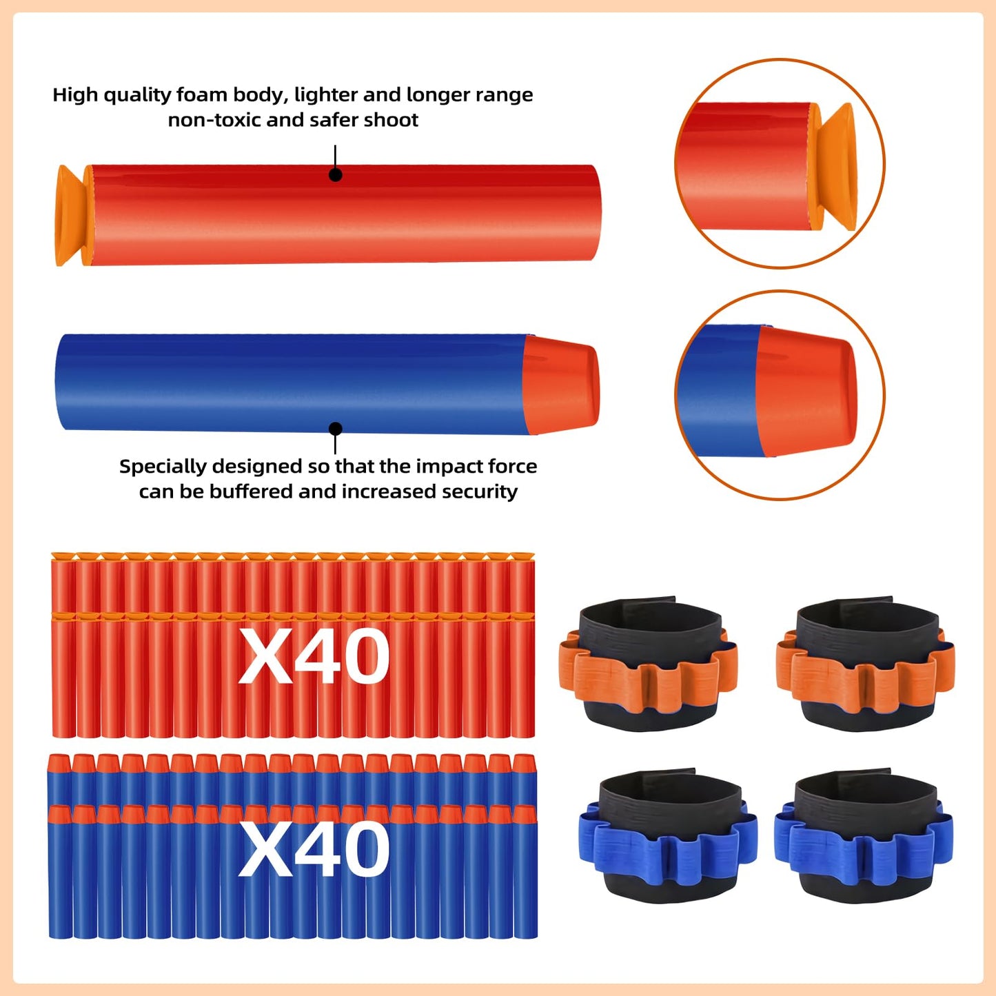 Kasebro 4 Pack Blaster Set for Kids Ages 5+ | 80 Foam Darts & 4 Wrist Bands | Team Battle Toy Gift - Christmas Birthday Easter Party