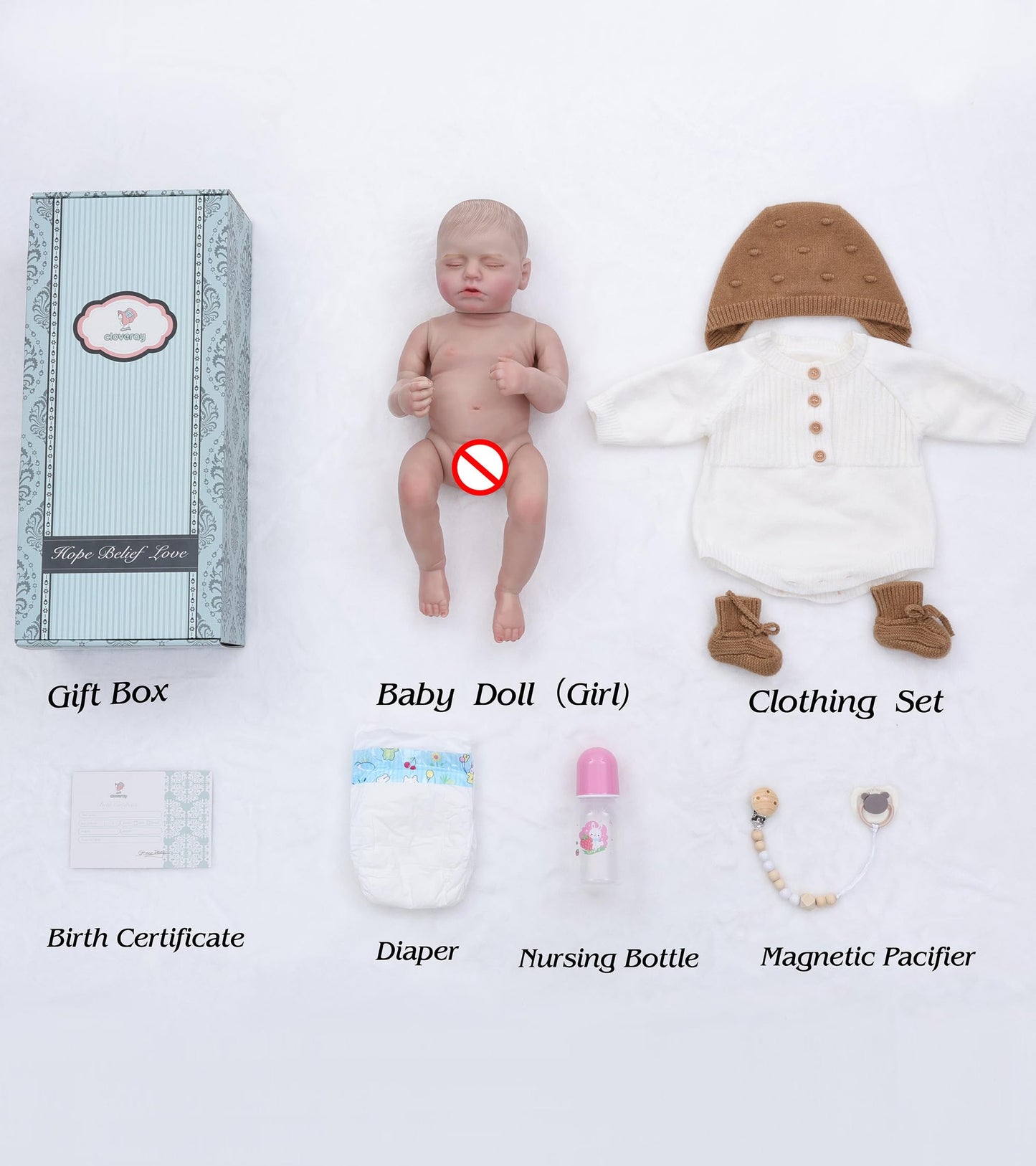 Cloveray Reborn Baby Dolls – 20 Inch Real Baby Dolls That Look Real, Full Body Vinyl Girl Doll in Soft Knit Outfit, Lifelike Newborn with Accessories, Gift for Children Ages 3+, Pretend Play