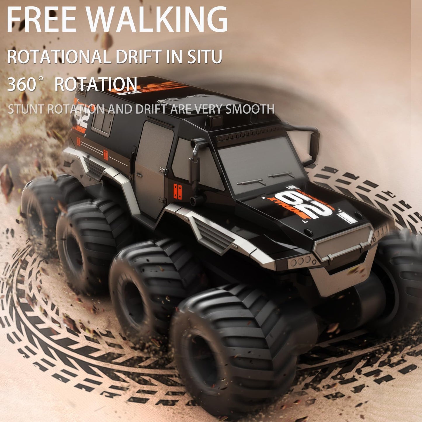KB KAIBO 1:12 Large Amphibious Remote Control Car Monster Truck - 8WD All Terrain Waterproof RC Toy for Kids, 7.4V High-Speed Remote Control Car for Boys Girls Ages 6-12, Perfect Birthday Gifts -Black