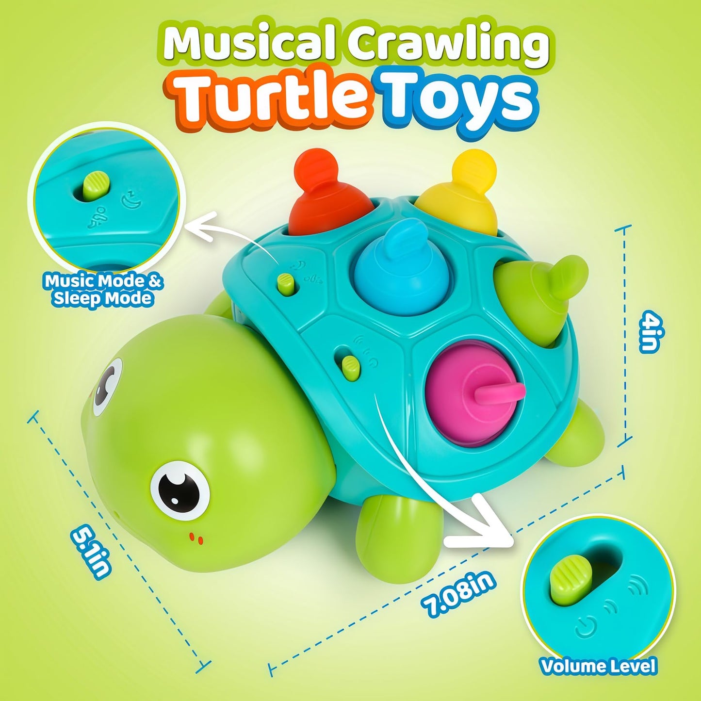 TSYAN Baby Toys 6-12Months, Musical Turtle Crawling Infant Toys, Tummy Time & Infant Toys with Light & Sound,Early Learning Educational Toy Christmas Birthday Gifts for Boys Girls 0-1 Years Old