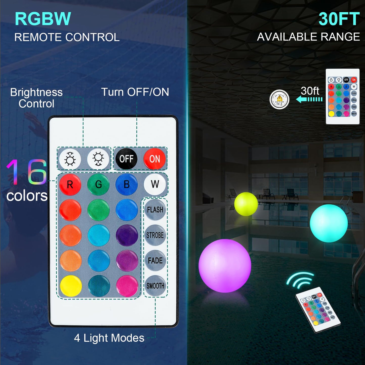 Icnice Pool Toys, LED Beach Ball, Glow in Dark Party Supplies, 4 Pack Inflatable Light up Ballon 12'' Floating Pool Light with Remote 16 Color 4 Mode (6 Pack)