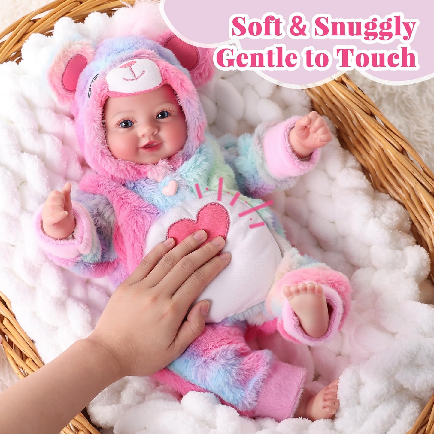BABESIDE Baby Doll Girl - 17-Inch Soft Body Realistic Baby Doll with Rainbow Bear Outfit Lightweight Real Life Baby Dolls for 3+ 4 5 6 7 8 9 Years Girl Birthday Gifts, Pretend Play and Christmas