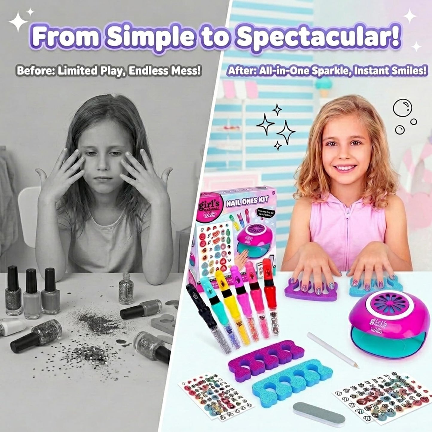 Nail Art Kit for Girls: Kids Nail Polish Set for Girls Toys Ages 8-12 Birthday Presents Gift Nail Set for Girl age 10-12丨Makeup Kit for Girl 10-12 Nail Art Studio