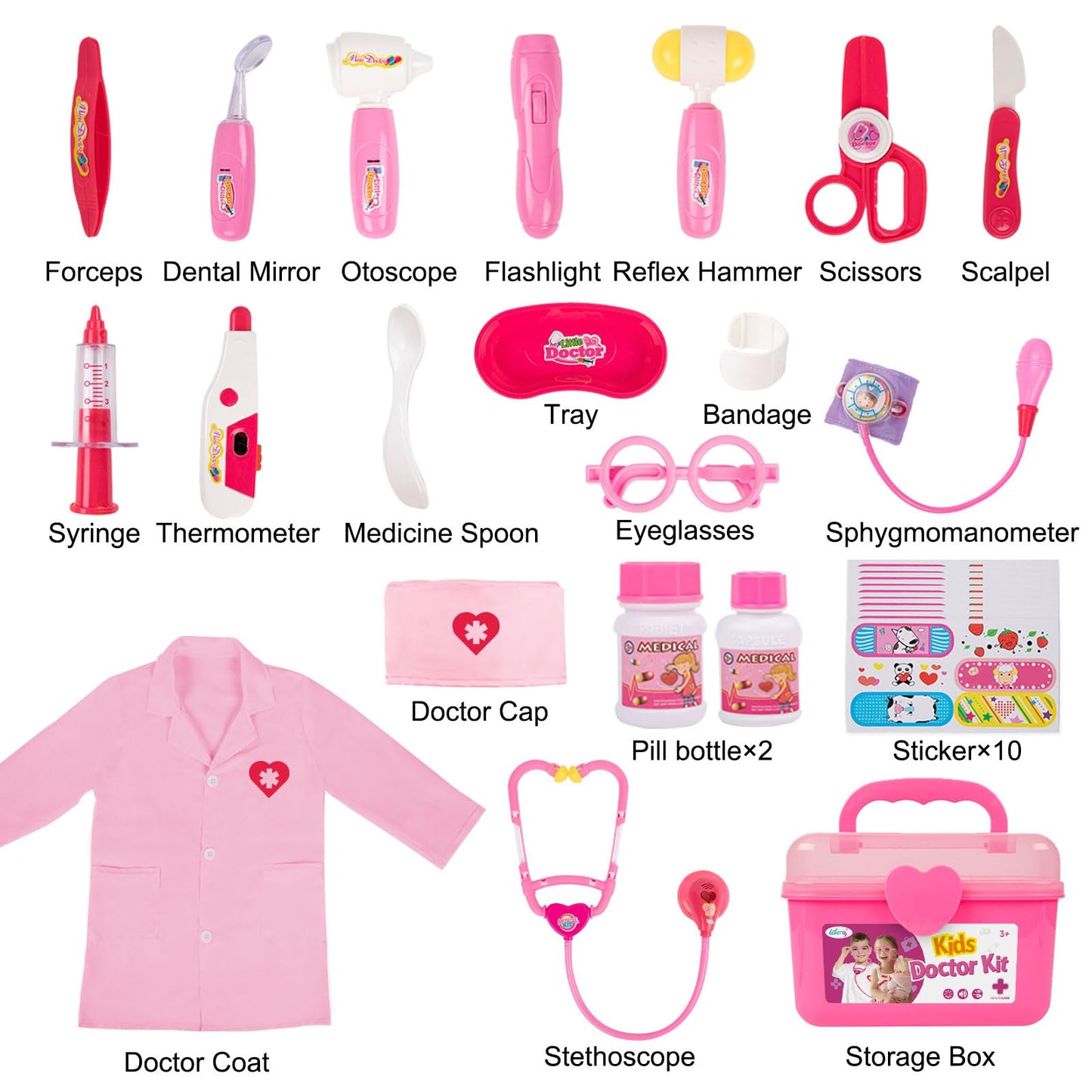 Liberry Doctor Kit for Toddlers 3 4 5 Years Old, Kids Doctor Play Set for Girls Boys Toy, Pretend Play Medical Kit with Stethoscope & Costume for Christmas Birthday Gift Pink