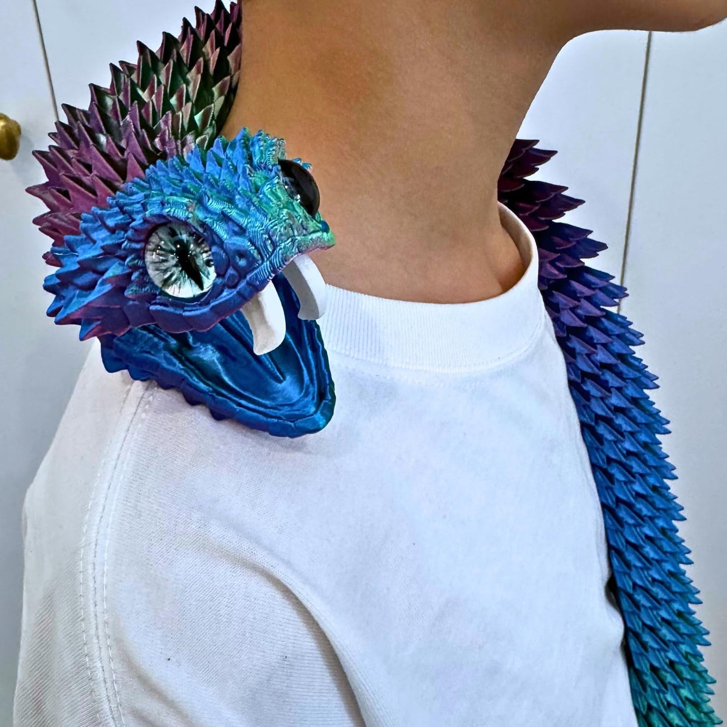 Dpcirk 35.5-inch Oversized 3D Printed Snake Model with Movable Teeth and Flexible Joints, Reptile Animal Figurine, Stress Relief, Surprising and Magical Gift (35.5in Red Blue Yellow)
