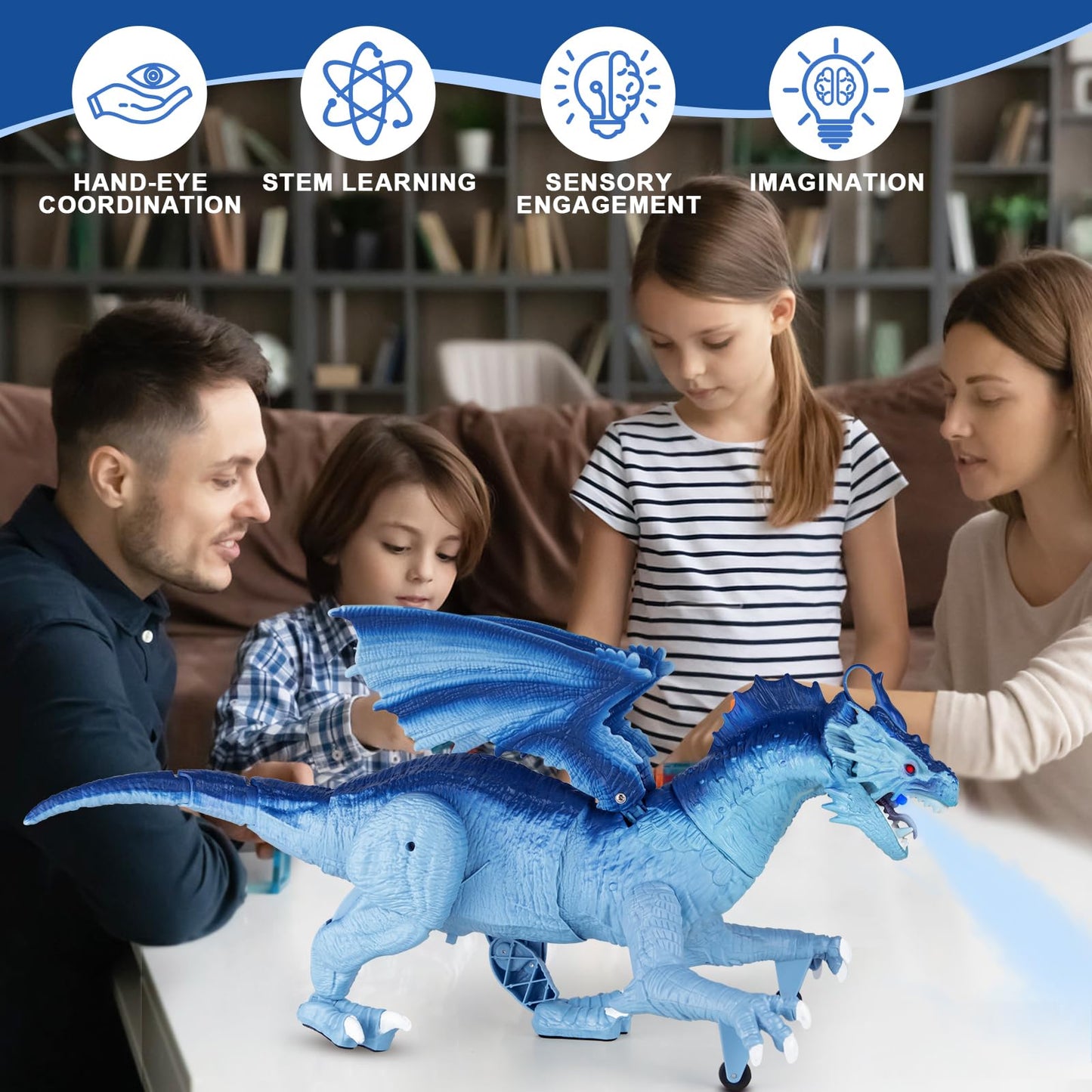 Covsen Remote Control Dragon Toy for Kids – RC Large Dragon Figure with Flapping Wings, Roaring Sound, Mist-Spraying, LED Light-Up Eyes – Birthday for Boys, Girls Ages 3+