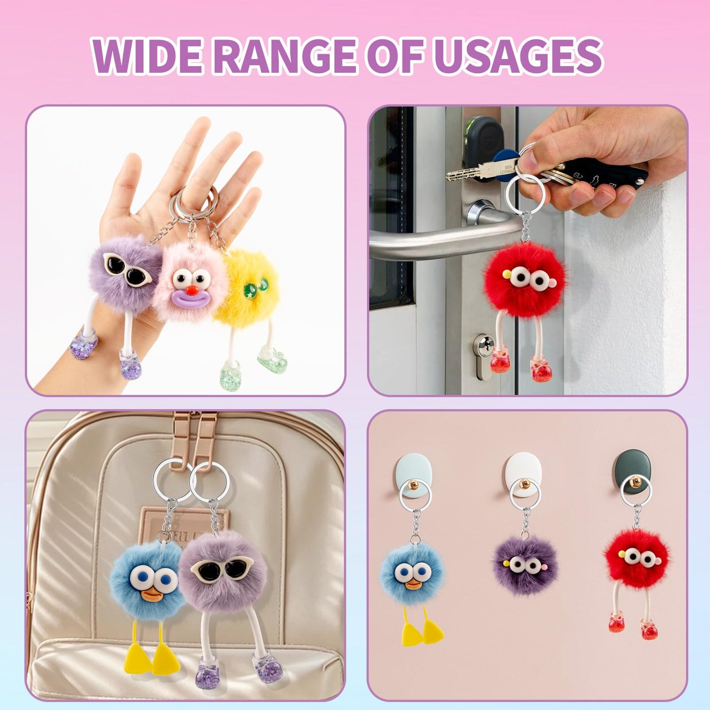 24PCs Cute Keychains for Kids - Plush Keychain Bulk Party Favors for Kids 8-12 Birthday Goodie Bags Stuffers Key Chains Bulk Classroom Prizes Elementary Pinata Fillers Backpack Charms Treasure Box