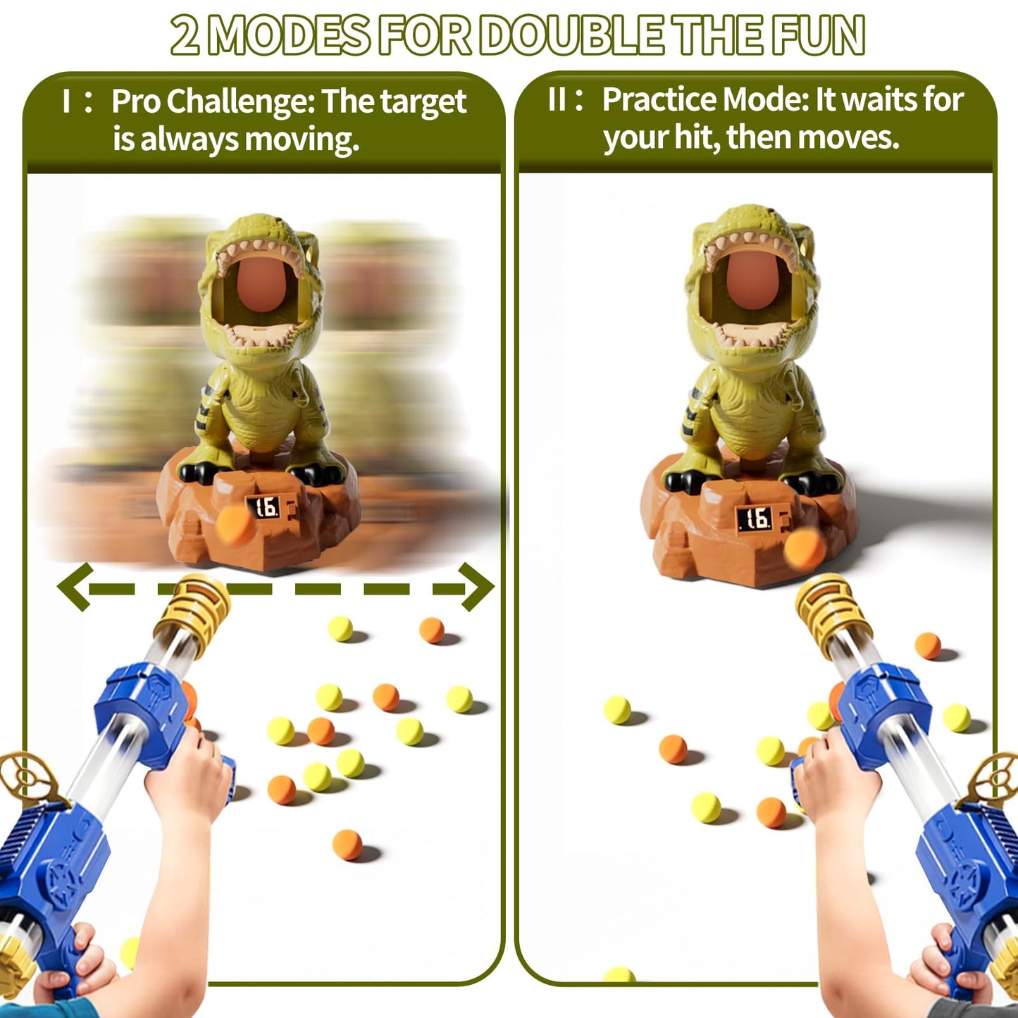 Siwuoke Dinosaur Shooting Game with Auto-Moving Target, 2 Air Blasters & 50 Foam Balls, Interactive Toy for Kids, Gift for Boys & Girls Ages 3 4 5 6 7 8 Years Old