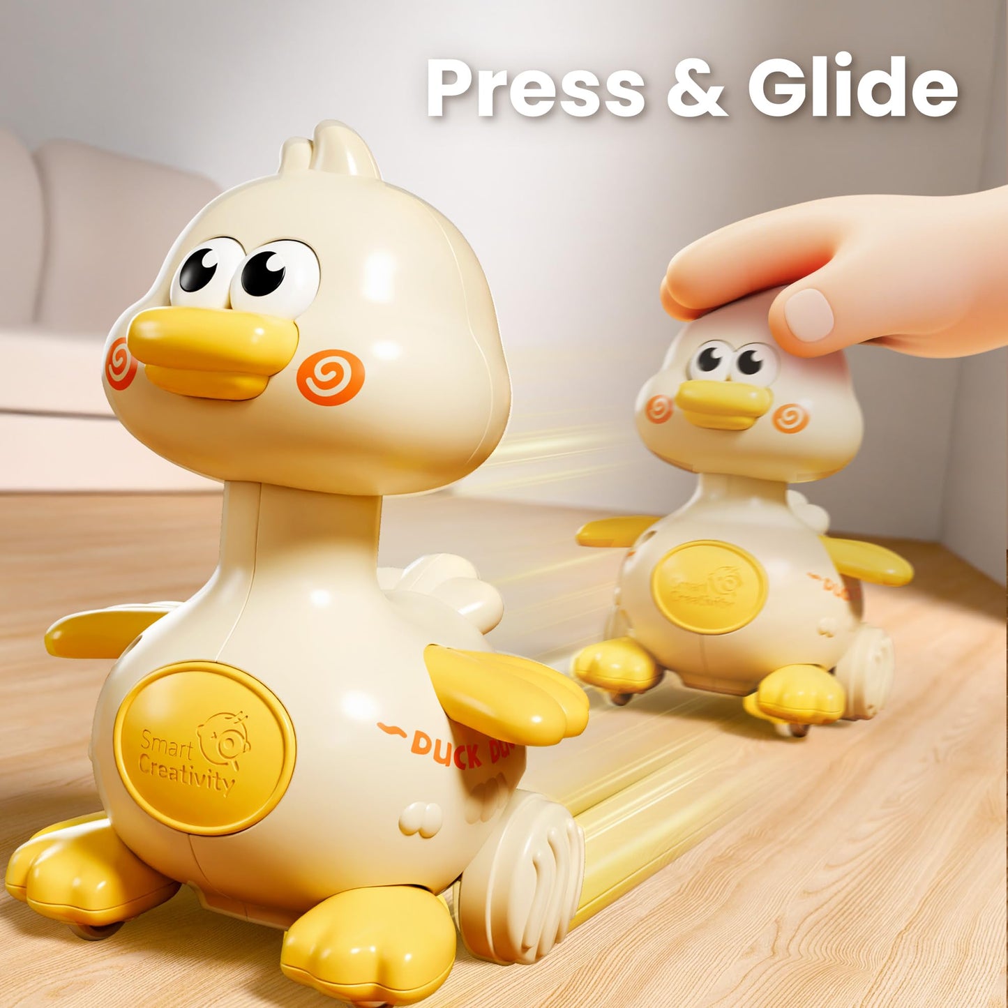 iPlay, iLearn Press to Go Duck Car Toys Set for Toddlers 1-3, Baby Push Go Racing Cars, Infant Play Vehicle Set, 1st Valentine Gift Easter Stuffer for 12-18 Months, 1 2 3 One Yrs Boys Girls Child Kids