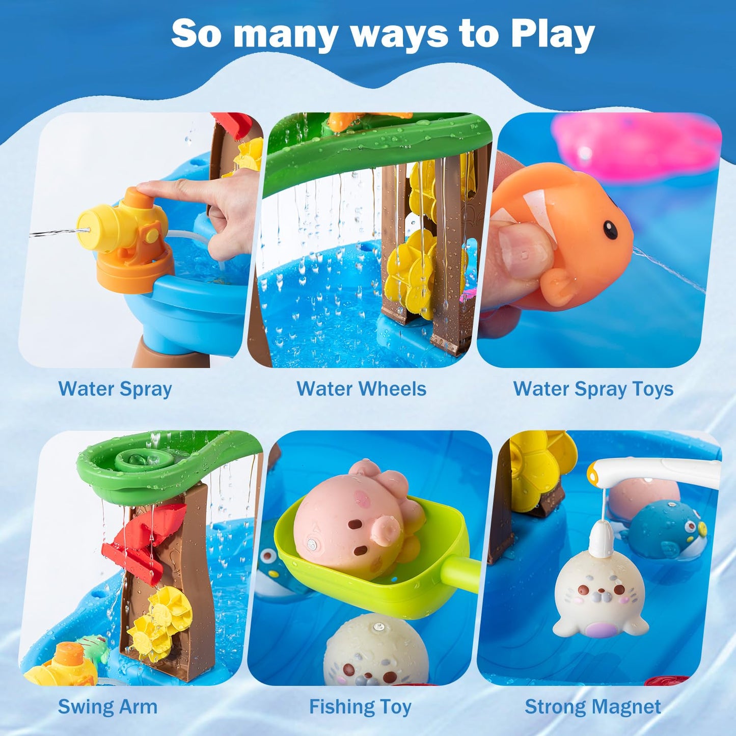 ZACEAC Water Table for Toddlers 3-5 Outdoor Toys for Kids Ages 4-8 3-Tier Kids Sand Water Tables with Fishing Game Set Activity Sensory Table Summer Gift Beach Outside Toys for Toddler Boys