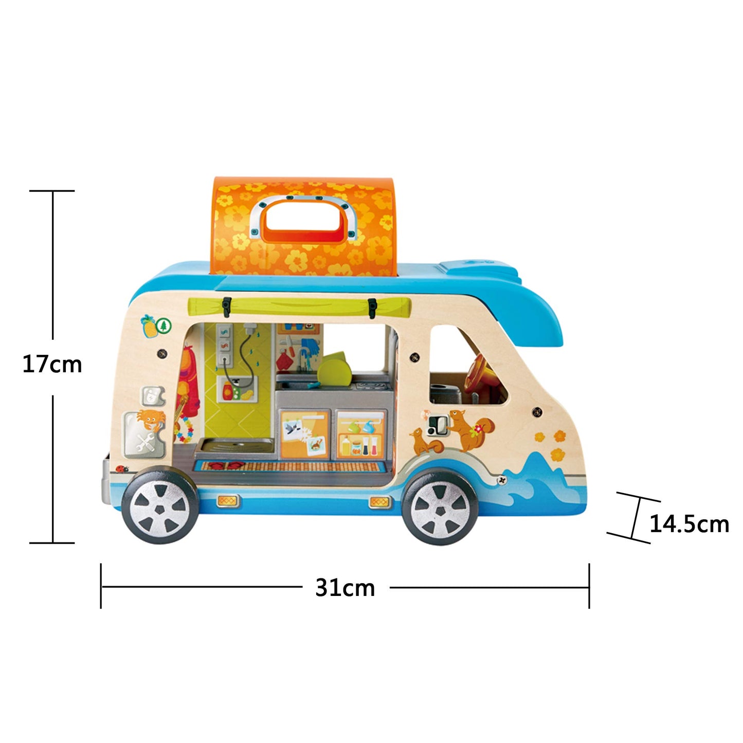 Hape Adventure Van| 23-Piece Wooden Pretend Play Camper Van Toy Set with Camping Accessories