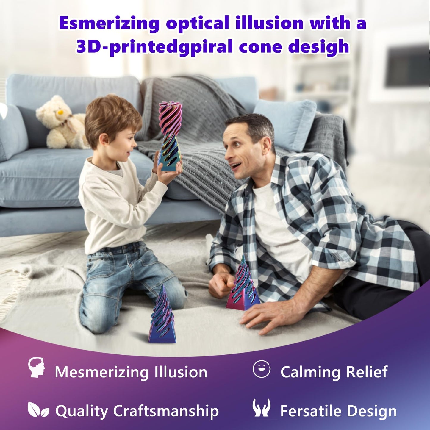 Pyramid Spiral Cone Toy - Reversible Passthrough Sculpture for Calmness & Relaxation - Impossible 3D Printed Optical Illusion Gadget, Fidget Desk Toy for Kids & Adults