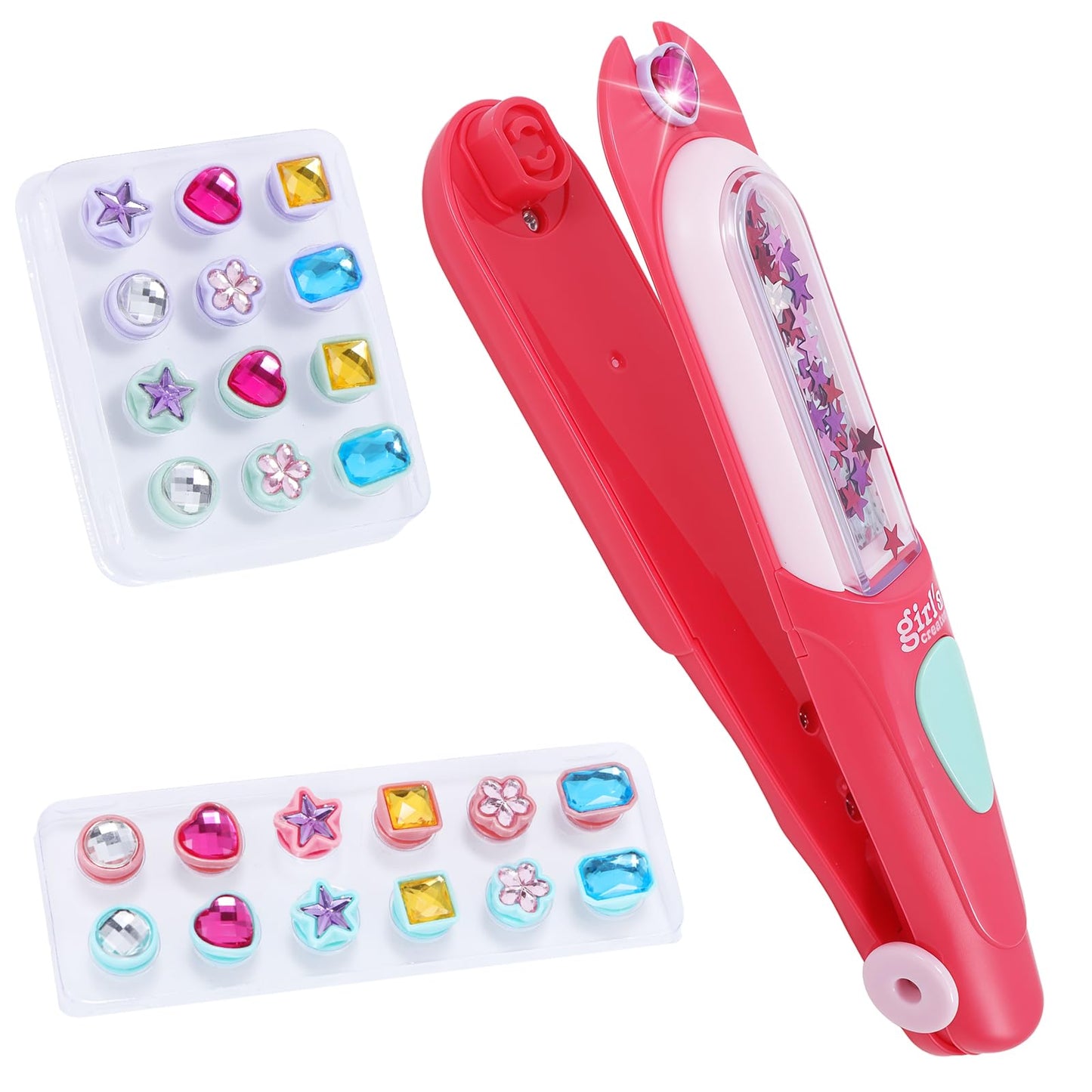 stochastic box Hair Jewels Stamper Kit,Hair Styling Tool with 24 Reusable Shining Diamonds,Hair Gem Stamper Creative DIY Hair Art Crafts for Girls