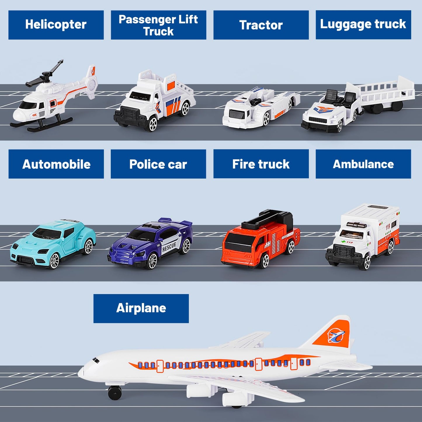 deAO Airplane Toys for Kids with Trucks, Helicopter,Planes, Signs,Fire Trucks Race Cars and Airport Playmat,Great Military Toys Gift for 3 4 5 6 Boys Girls Kids