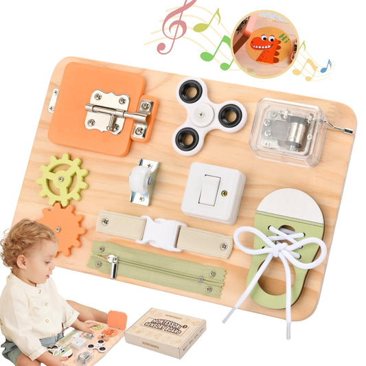 Montessori Toys for Tooddlers- Busy Board for 1 2 3 4 Years - Educational Fidget Toy for Baby - Wooden Sensory Toys for Autistic Children - Preschool Activities - Fine Motor Skills – Travel Toy