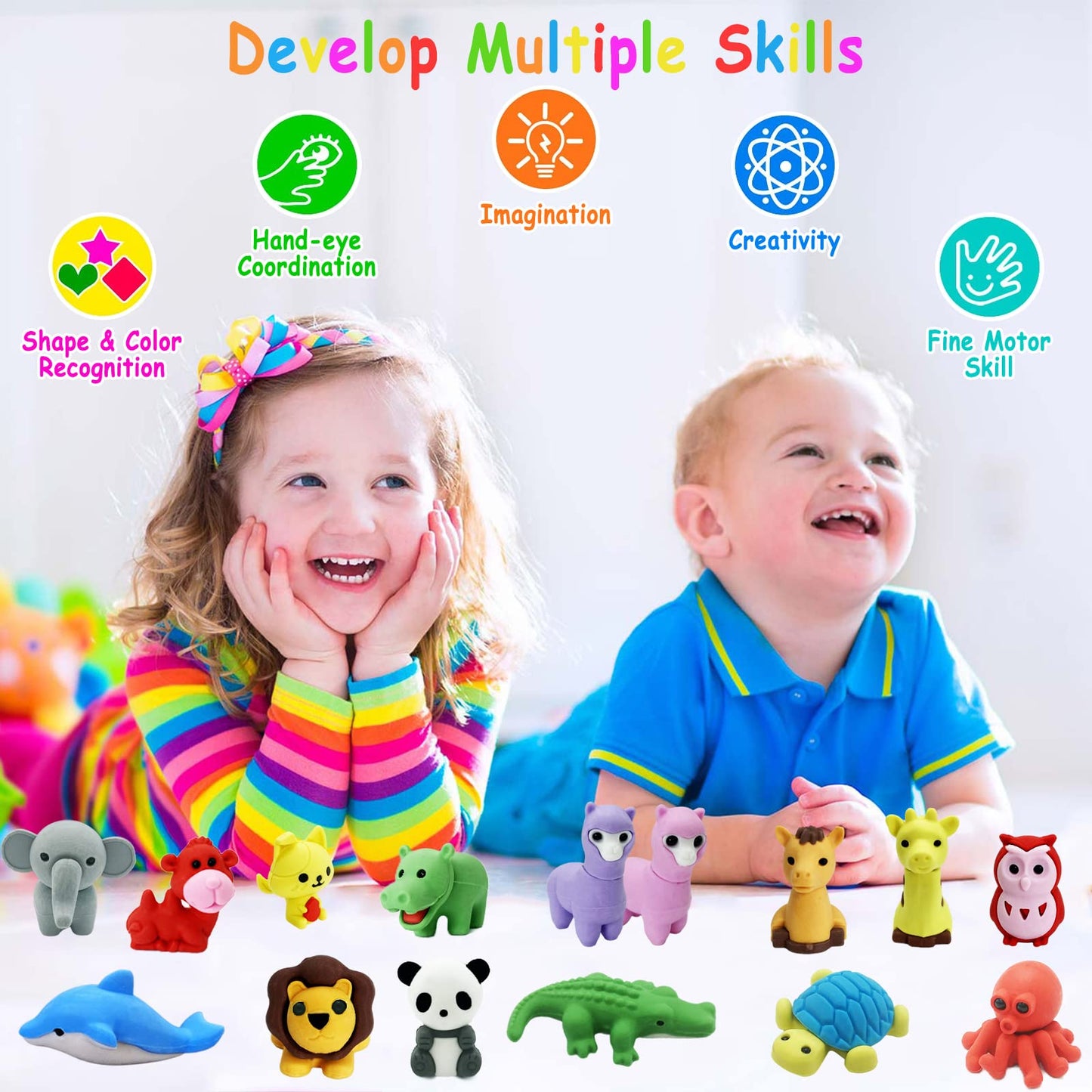 Kleeblatt 40Pcs Animal Erasers Desk Pets for Kids Assembled Eraser 3D Puzzle Erasers Classroom Prizes,Class Pets,Party Favors