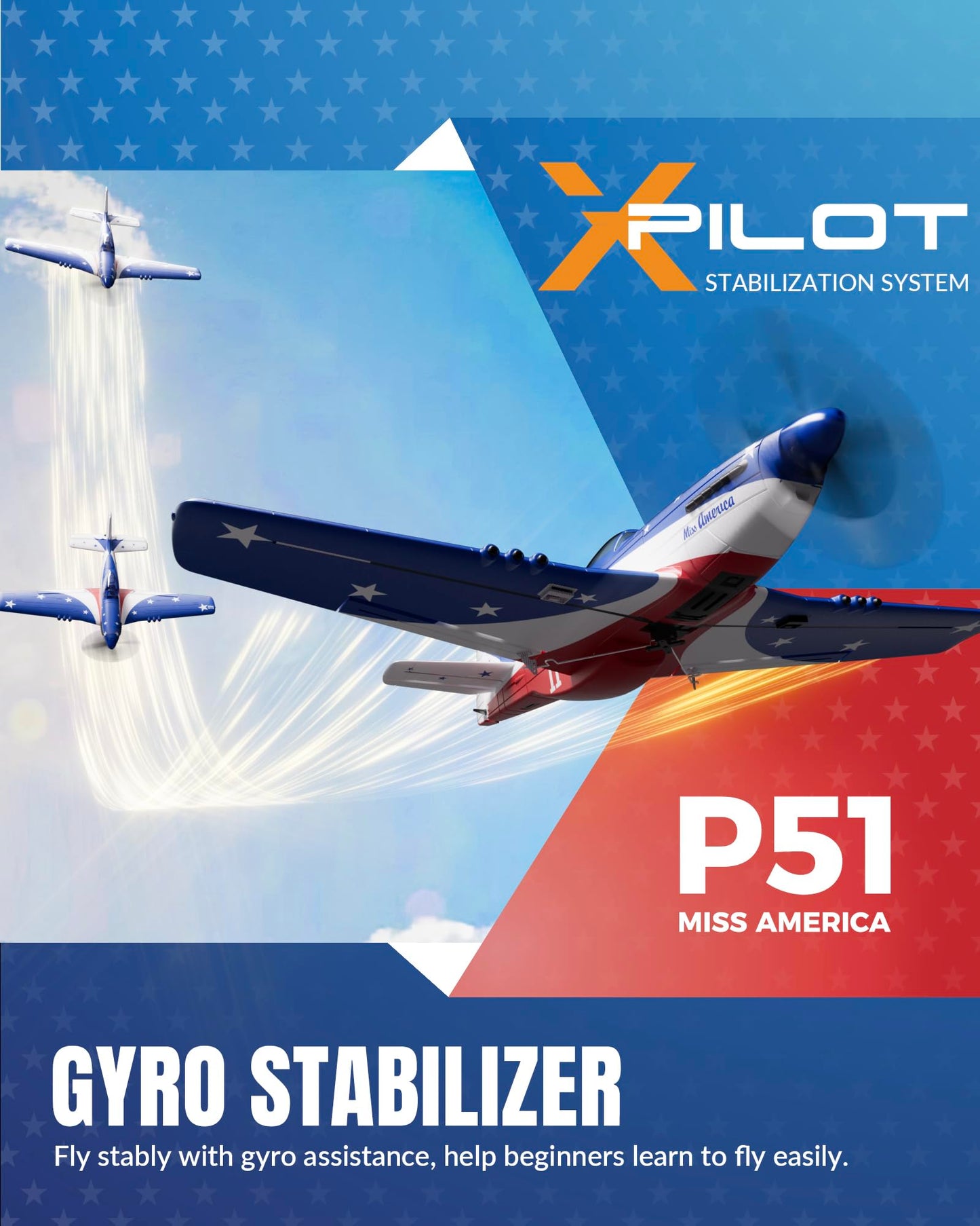 volantexrc RC Plane, 4 Channel Remote Control Airplane P51d Mustang with Gyros, Aileron, Aerobatics, 3 Modes to Fly for Adults & Beginners (Multi Color)