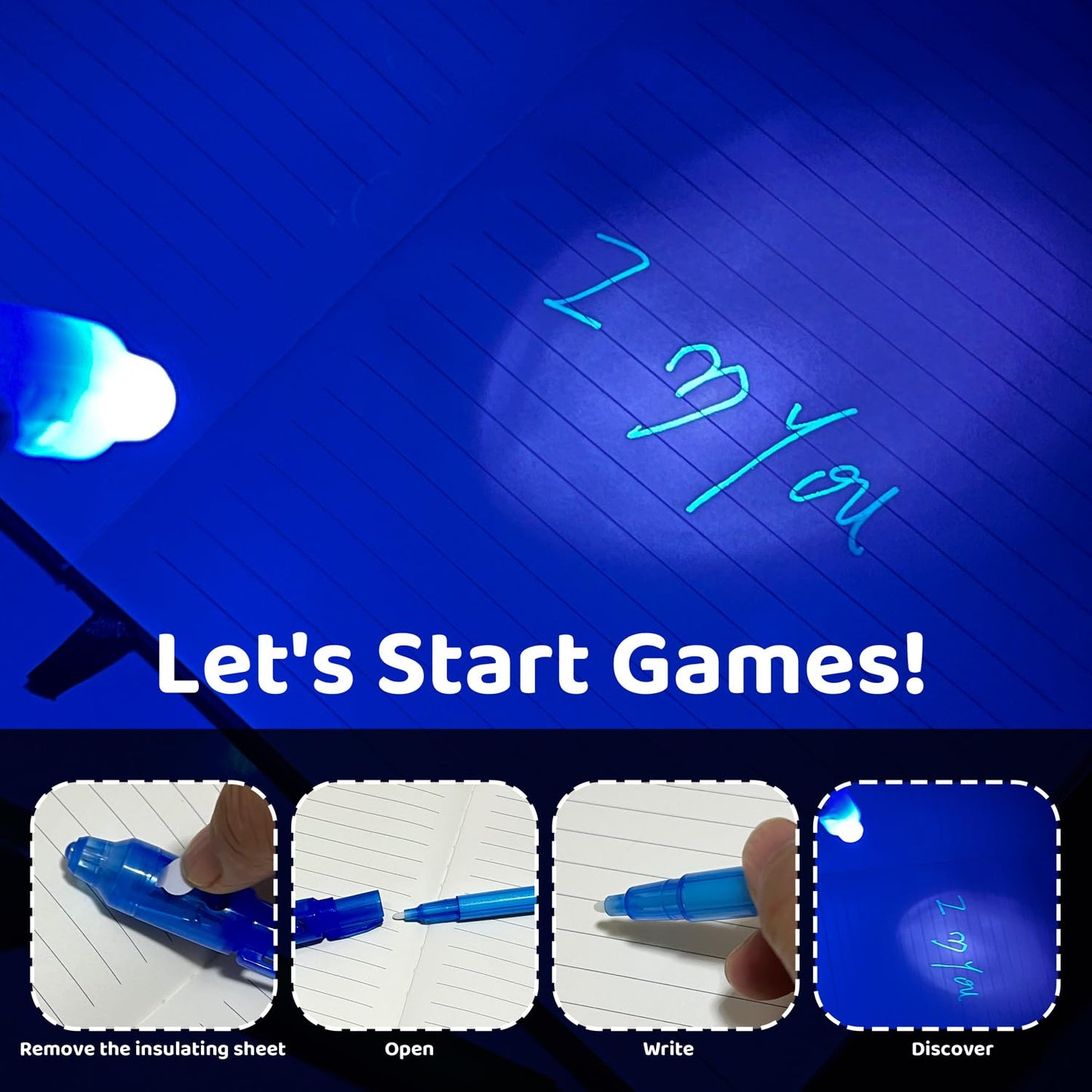 TIDALJAM 32 Pack Invisible Ink Pens with UV Light, 8 Colors Glow ， Secret Message Writing Detective Party Favors, Birthday Christmas Halloween Goodie Bag Stuffers Classroom Prizes School Supplies