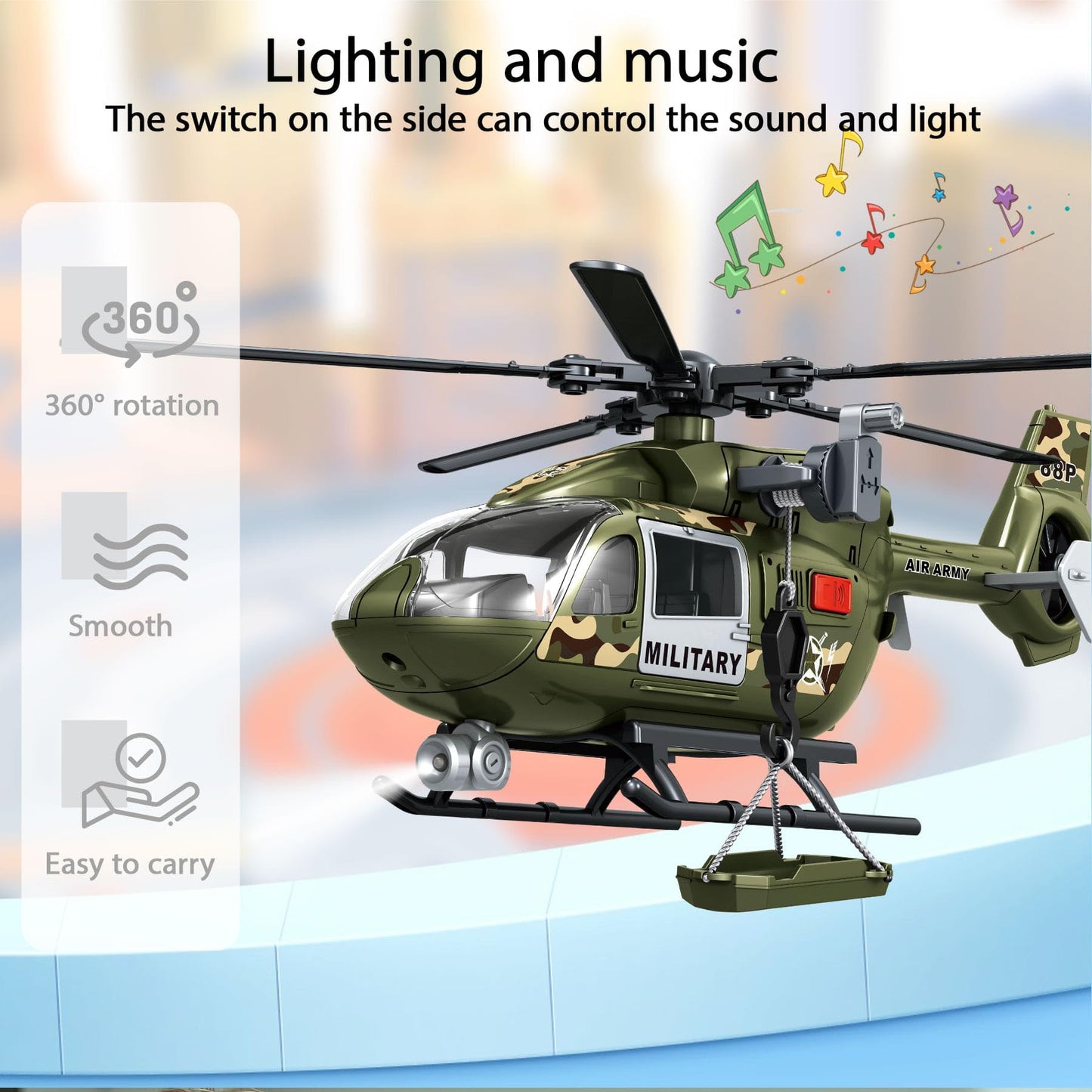 Military Helicopter Toy for Boys with Hanging Basket Toy Airplane with Lights and Sound Rescue Vehicles Toys for Kids Aged 3 4 5 6 7