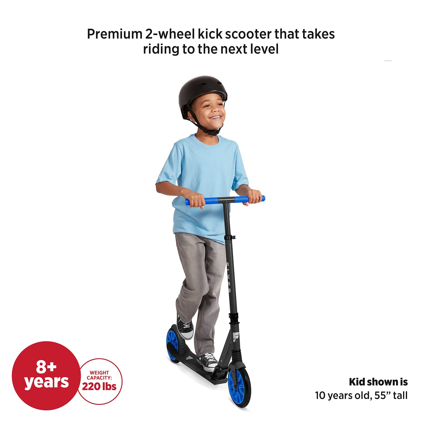 Flyer Kickstart Max, Radio Flyer Kick Scooter, Adjustable Handlebars & Foldable, Blue Scooter 8+ Years, and up to 220 lbs