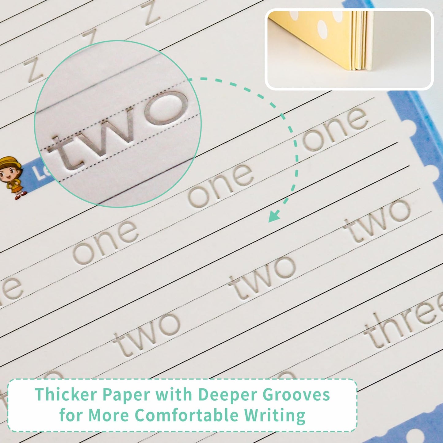 PracticeJQDEN Large Reusable Grooved Handwriting Practice Workbooks for Kids Ages 3-8 Magic Disappearing Ink & 3D Groove Preschool Kindergarten Children Writing Books 5-Book Set with Pen Grips
