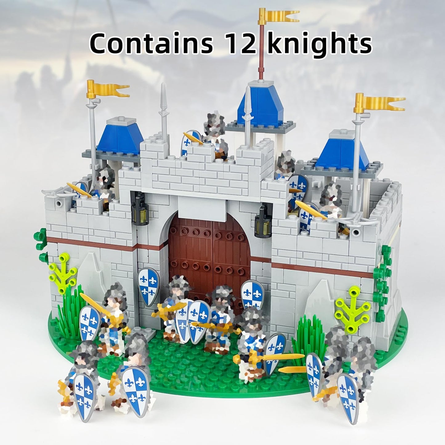 Usoway Medieval Knight Castle Building Blocks Set,Comes with 12 Knights Figures,Compatible with Lego Medieval Town Square Toys,for Adult and Children Ages 6+, 607016