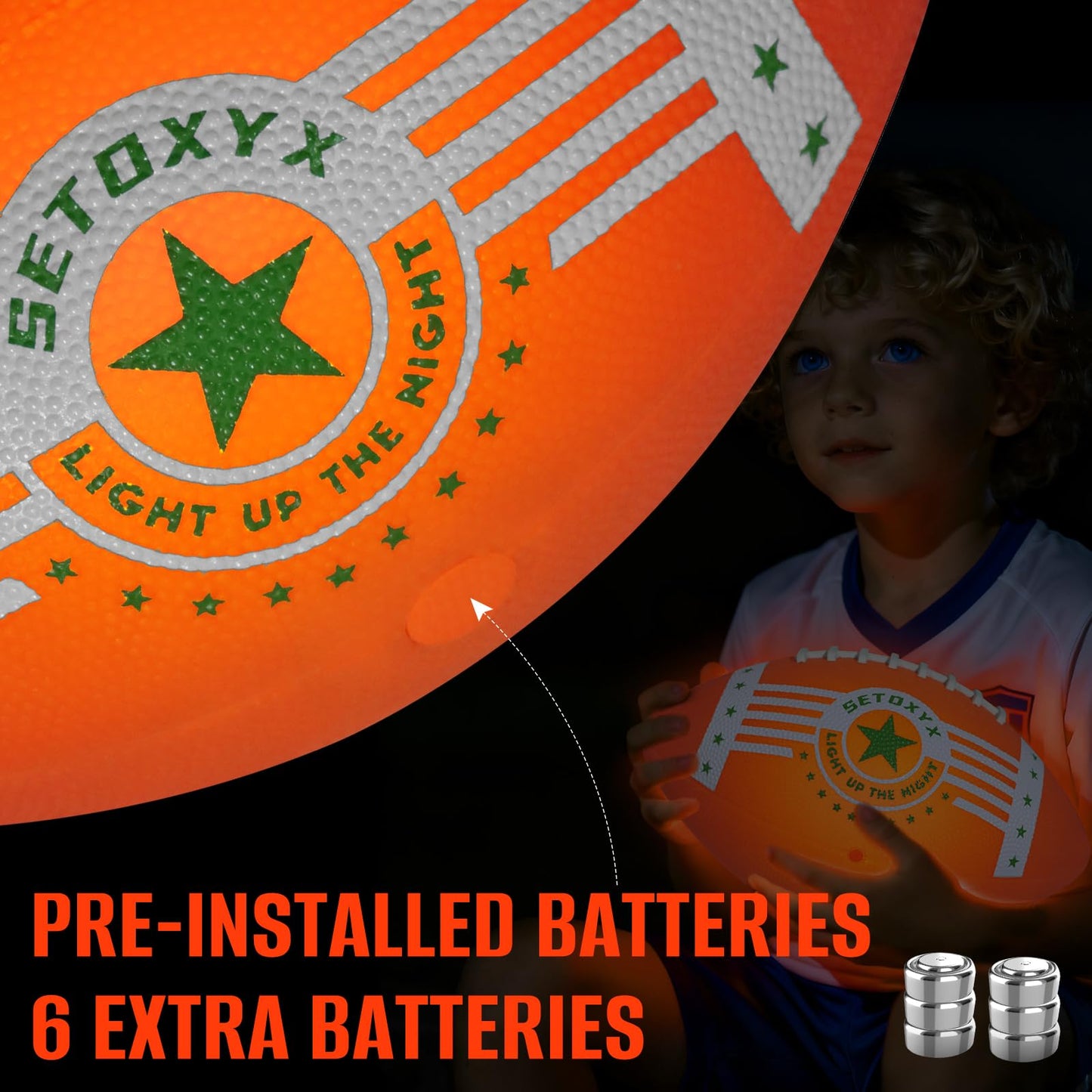 SETOXYX Glow in The Dark Football, Light Up Football for Night Outdoor Sports Games, Official Size 6, Gifts for Boys Teens, Birthday Gift Ideas Toys for Boys Ages 7 8 9 10 11 12 13 14 15