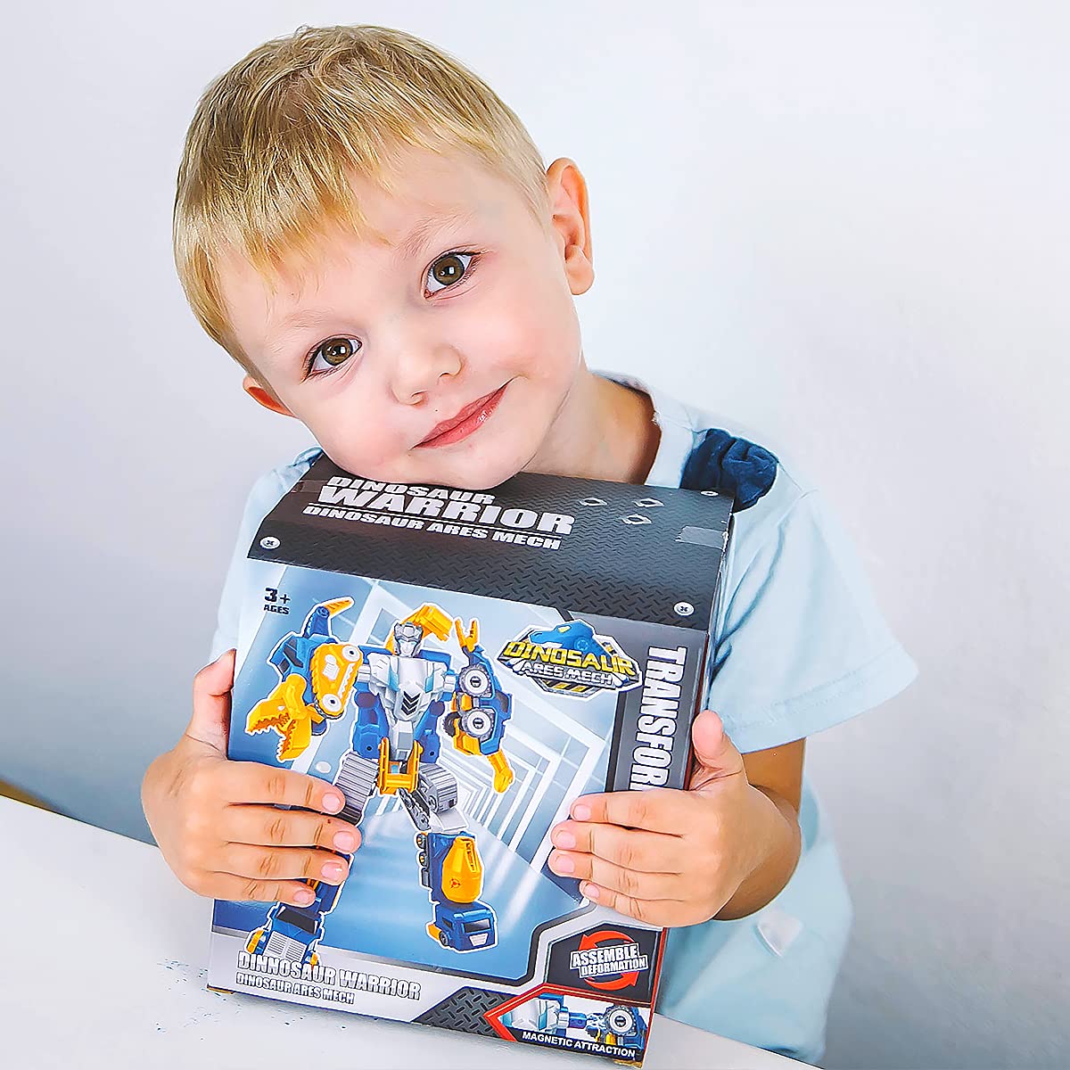 Construction Trucks Toy Dinosaur Vehicles Magnetic Set, 5-in-1 Educational STEM Building Car Kit, Transform to Big Robot, Holiday Present Birthday Gift for Toddler Kid 3 4 5 6 7 Year Old Boys Girls