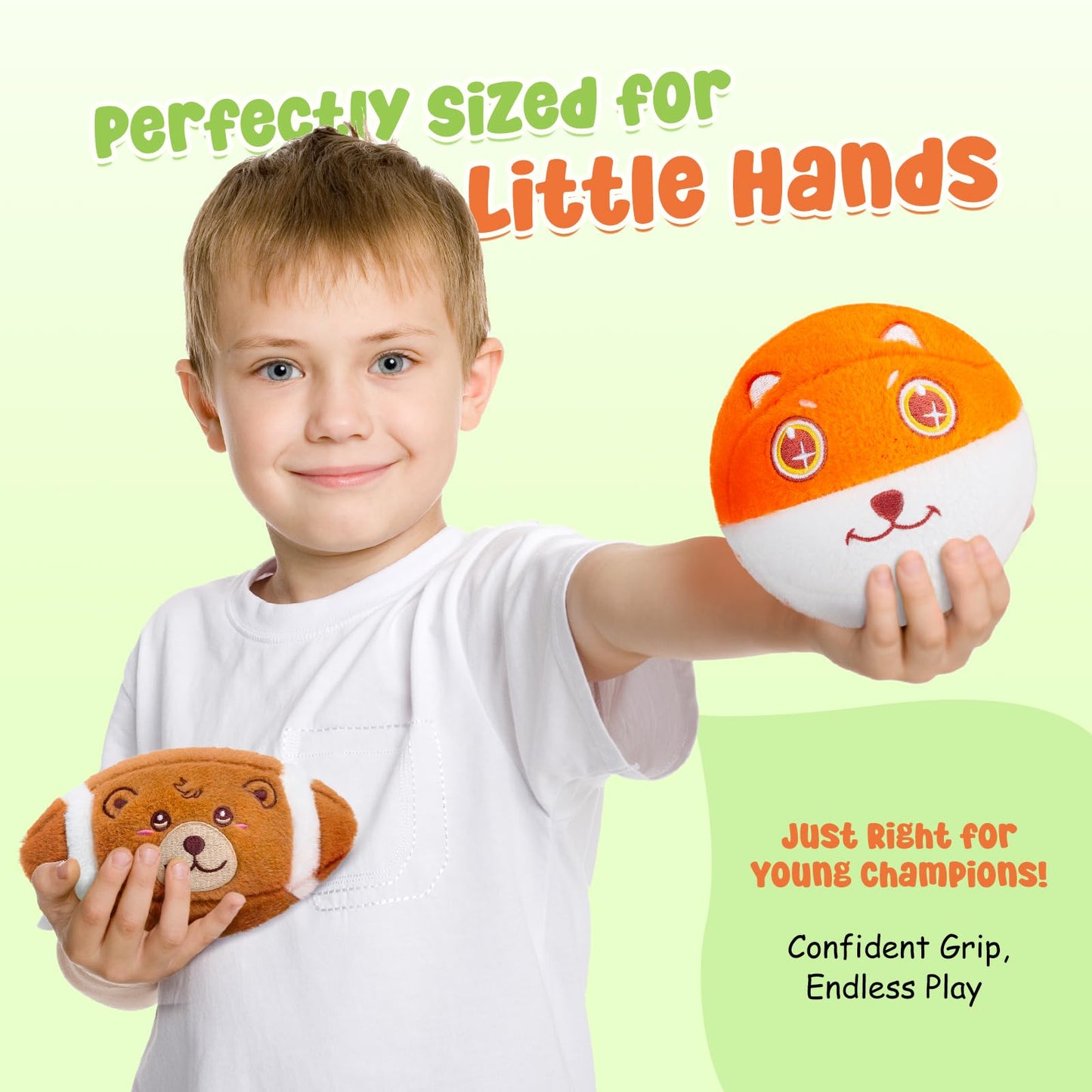 VangeBow 3 Pack Soft Sports Balls for Toddlers 1-3, Inflatable Plush Baby Balls Set for Kids 3-5, 5 Inch Soccer Ball & Basketball, 6.5 Inch Football, Mini Toddler Ball Toys for Boy Girl First Gifts