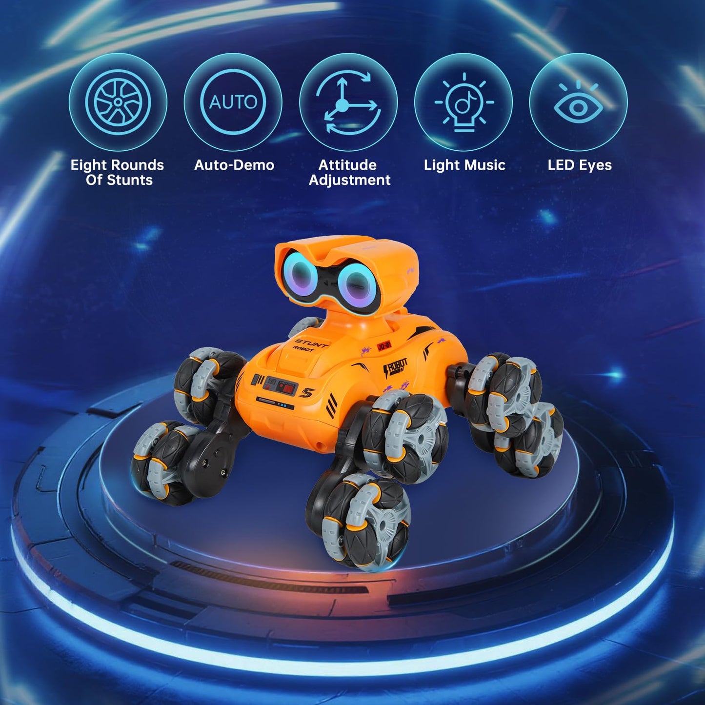 Robot Toy,8 Wheels RC Stunt Robot Toys for Boys Ages 6 7 8-12 13 14 Year Old Kids with Lights Musicand LED Eyes,2.4Ghz,360° Rotation,Gift for Kids Birthday Christmas (Orange)
