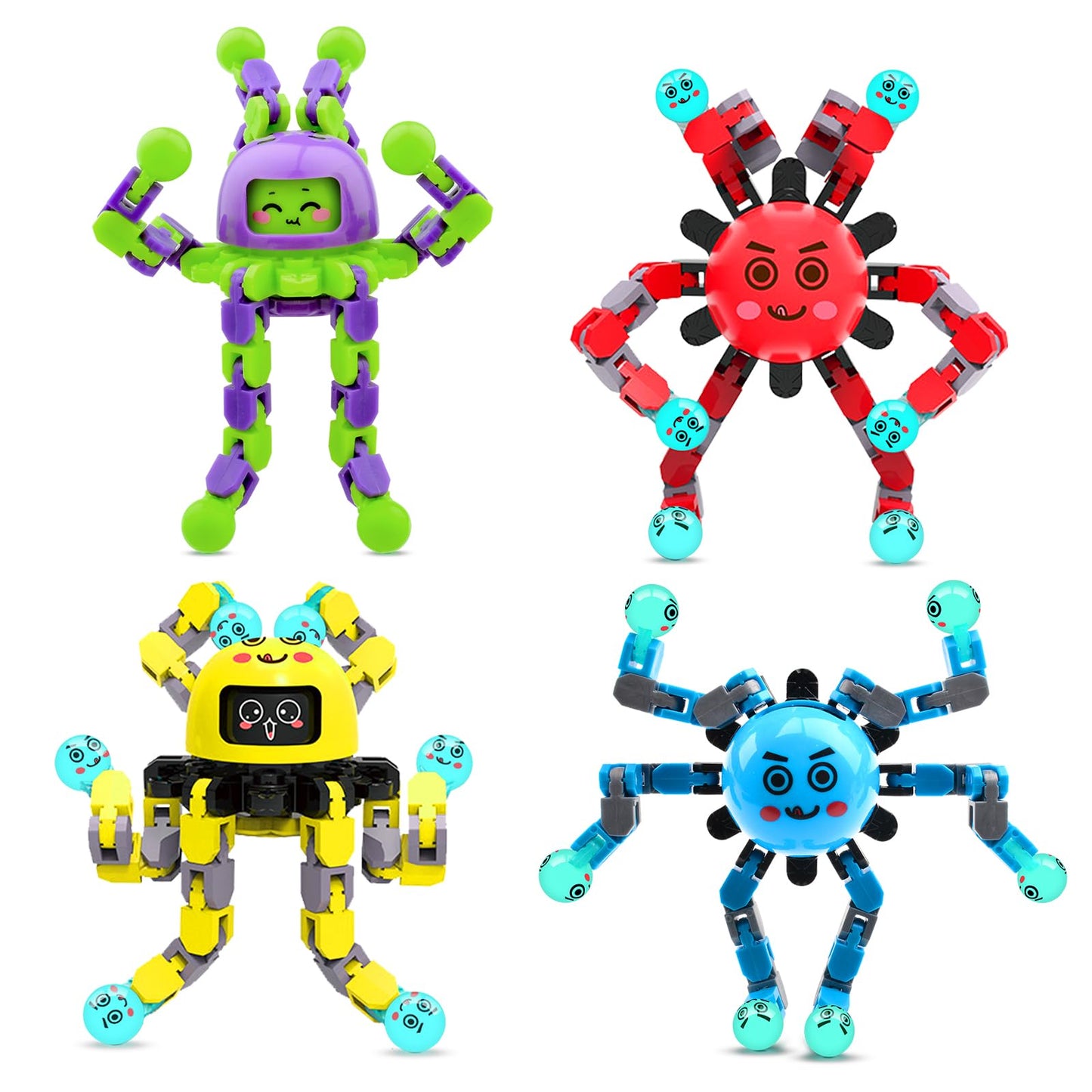 ASIOWELY Transformable Fidget Spinner Toys for Kids and Adults,4 Pcs Sensory Toy for Boys Girl ADHD Stress Relief Toys,Fingertip Gyros Travel Toy Party Favors for Teens Birthdays Gifts Easter Present
