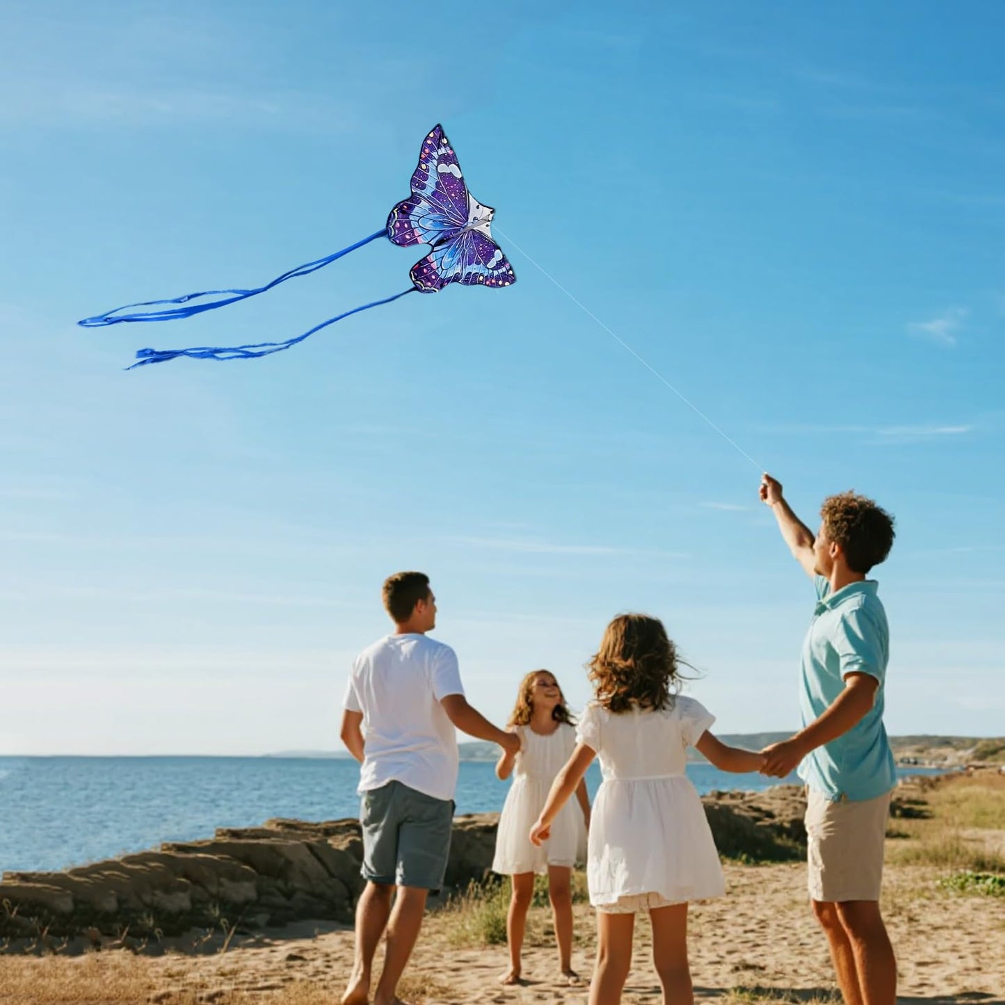 Butterfly Kite, Easy to Fly Kites for Kids & Adults, Beach Kites for Boys & Girls Ages 4-8 & 8-12, 55''X 28'' Large Single Line Kite(Blue)