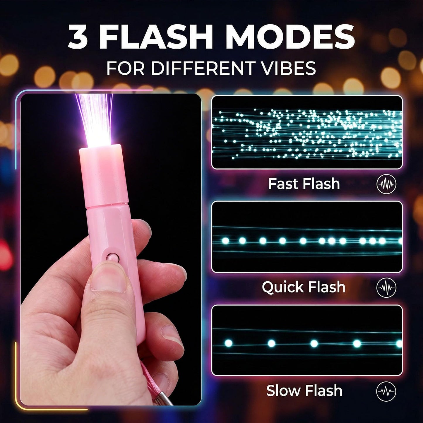 LovesTown 12PCS Glow Sticks Party Supplies, 3 Modes Colorful Flashing LED Light Up Sticks Glow in the Dark Toys Fiber Optic Wand for Kids Party Favors Wedding Birthday