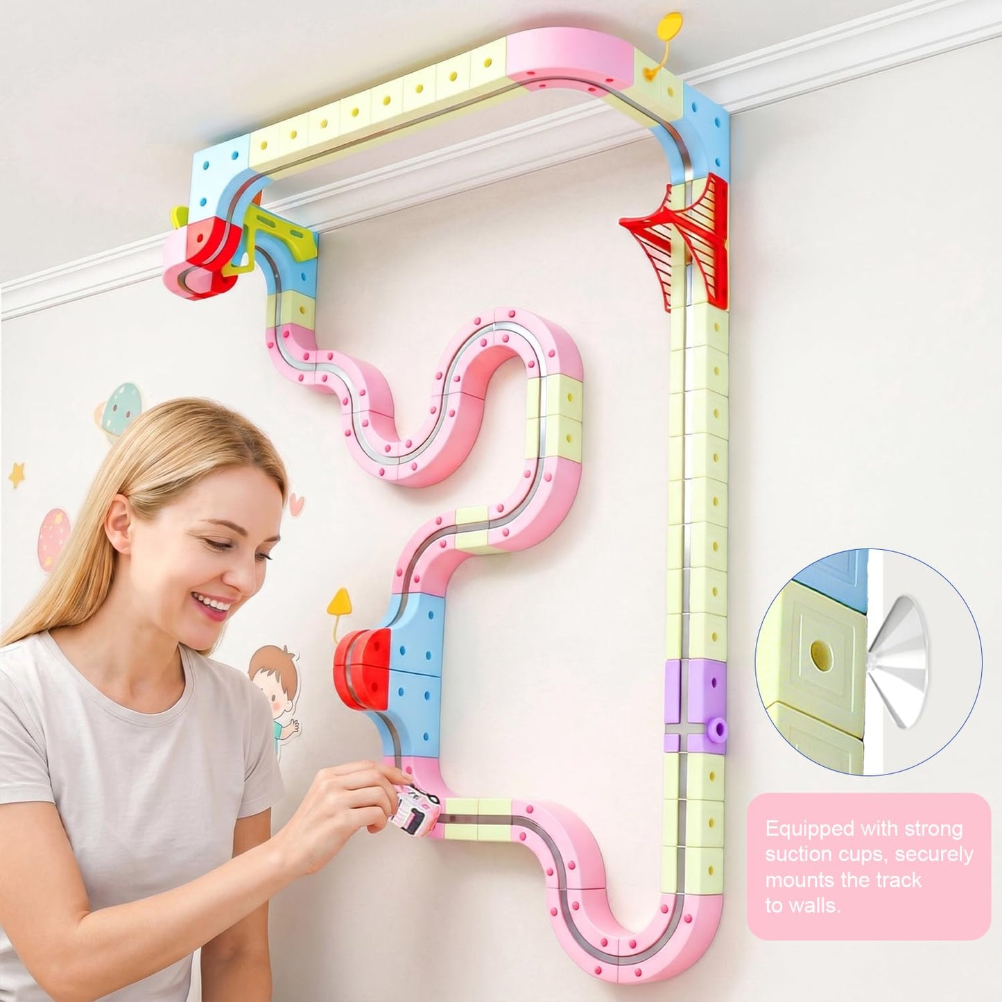 WUPIOS Electric Train Set, 3D Flexible Race Track 180 PCS Car Track with Light Gravity Defying Train Track Magnetic Track Car Toys Stem Learning Toy Girls Birthday Gift Cube Track