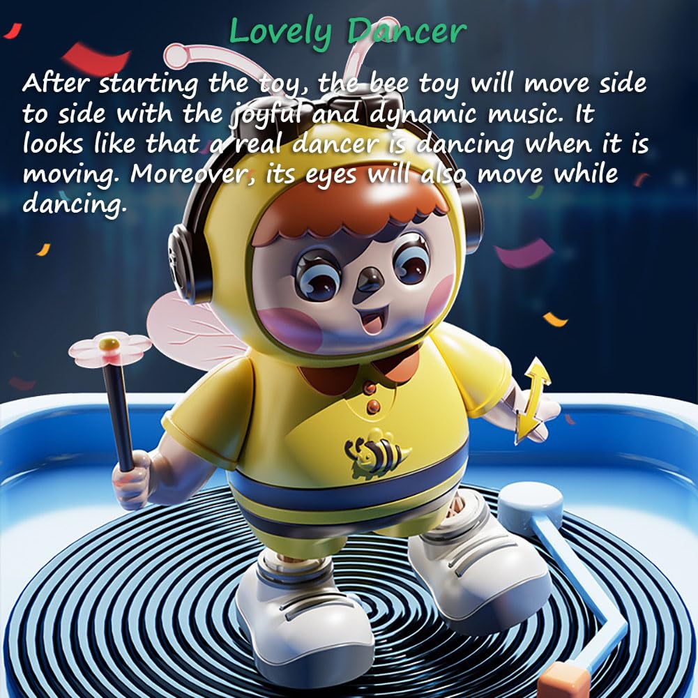 Miracland Dancing Bee Musical Toy - Baby Crawling Robot with Cool Lights & Dynamic Music, Moving Legs, Twisting Body & Moving Eyes (Pink Wings)