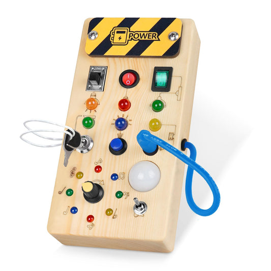 Hoarosall Montessori Wooden Busy Board with 8 LED Light switches, Sensory Toys Light Switch Travel Toys for 1+ Year Old Baby and Toddler