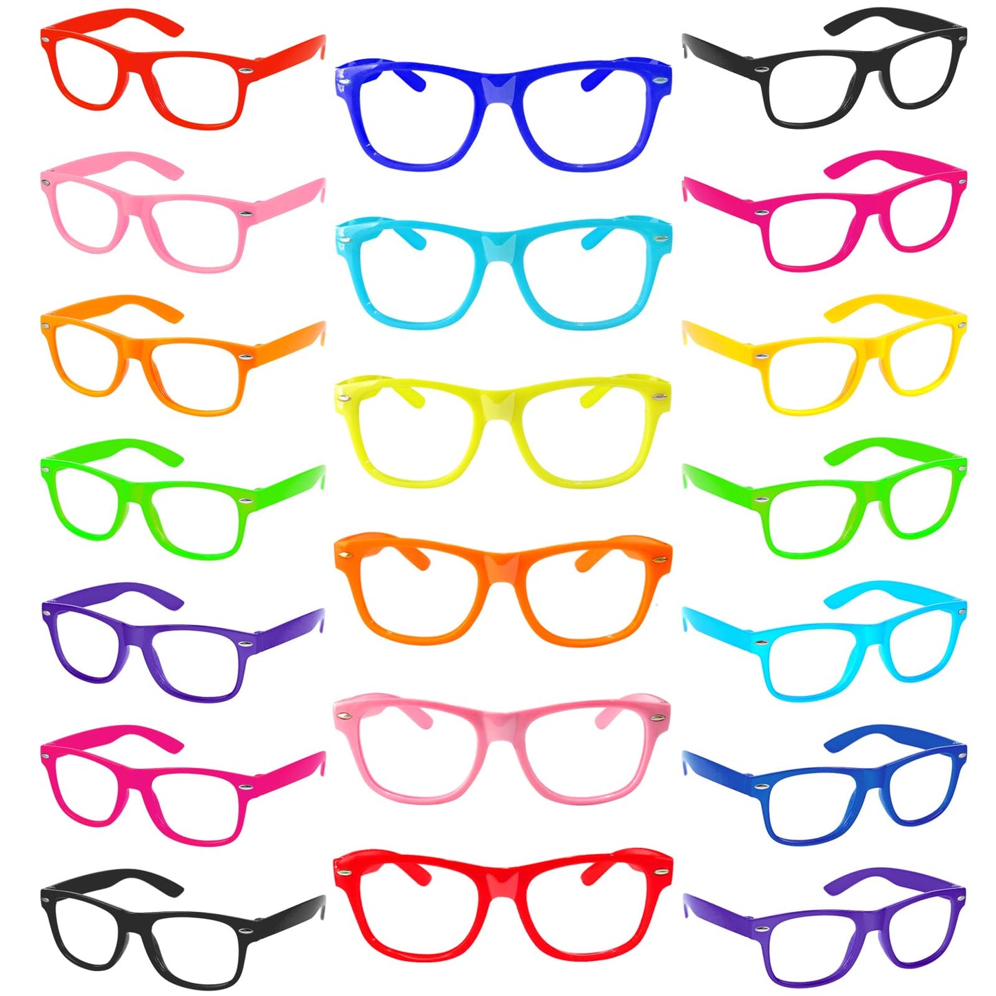 Matcheck 20 Pack Kids Costume Frame Glasses NO LENS Ultralight Square Neon Color Party Favors for Boys Girls Daily Outfit Accessories