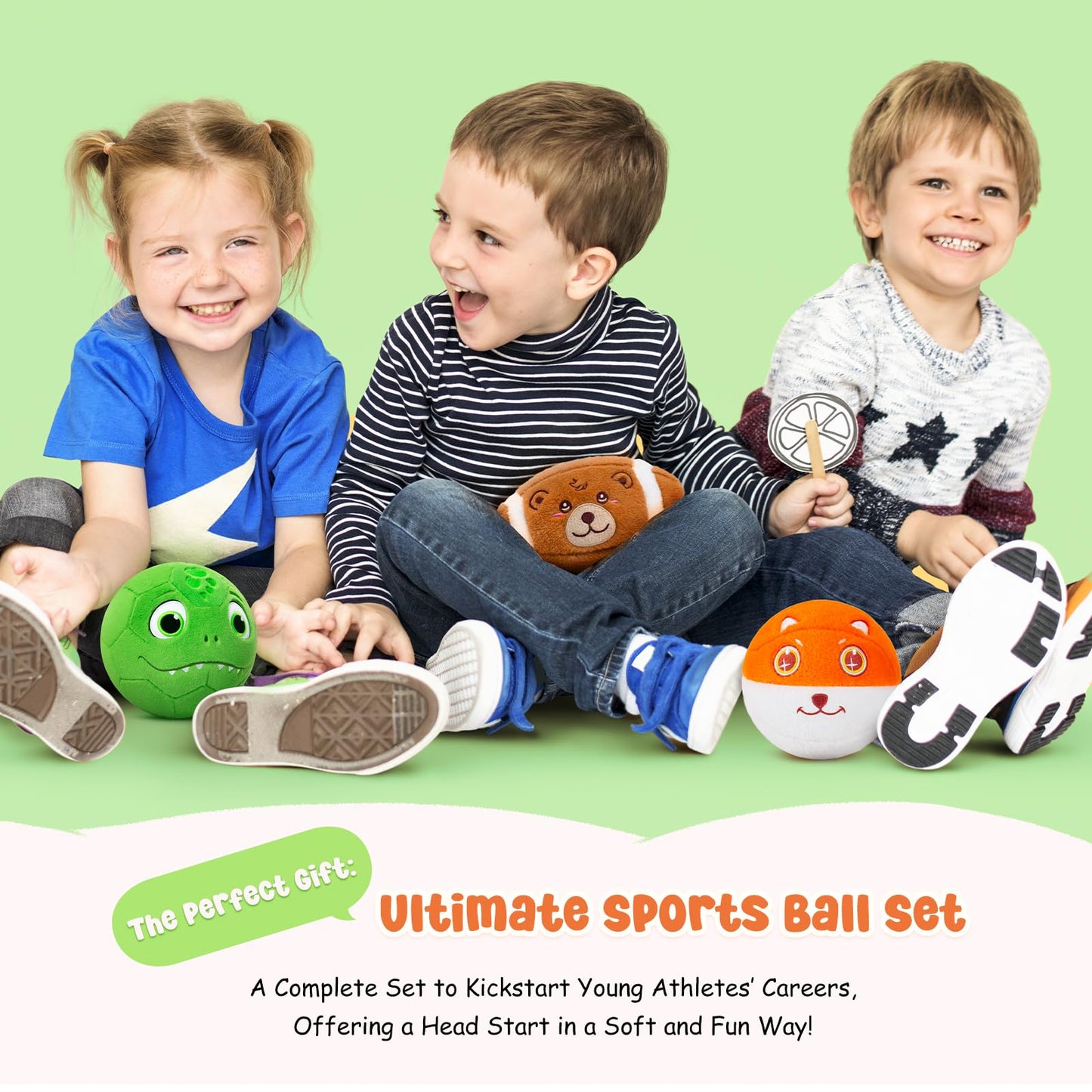 VangeBow 3 Pack Soft Sports Balls for Toddlers 1-3, Inflatable Plush Baby Balls Set for Kids 3-5, 5 Inch Soccer Ball & Basketball, 6.5 Inch Football, Mini Toddler Ball Toys for Boy Girl First Gifts