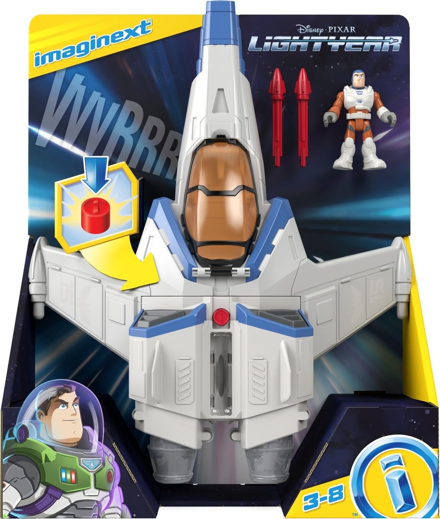 Fisher-Price Imaginext Spaceship Toy Disney and Pixar Lightyear Lights & Sounds XL-15 with Buzz Lightyear Figure for Preschool Kids Ages 3+ Years