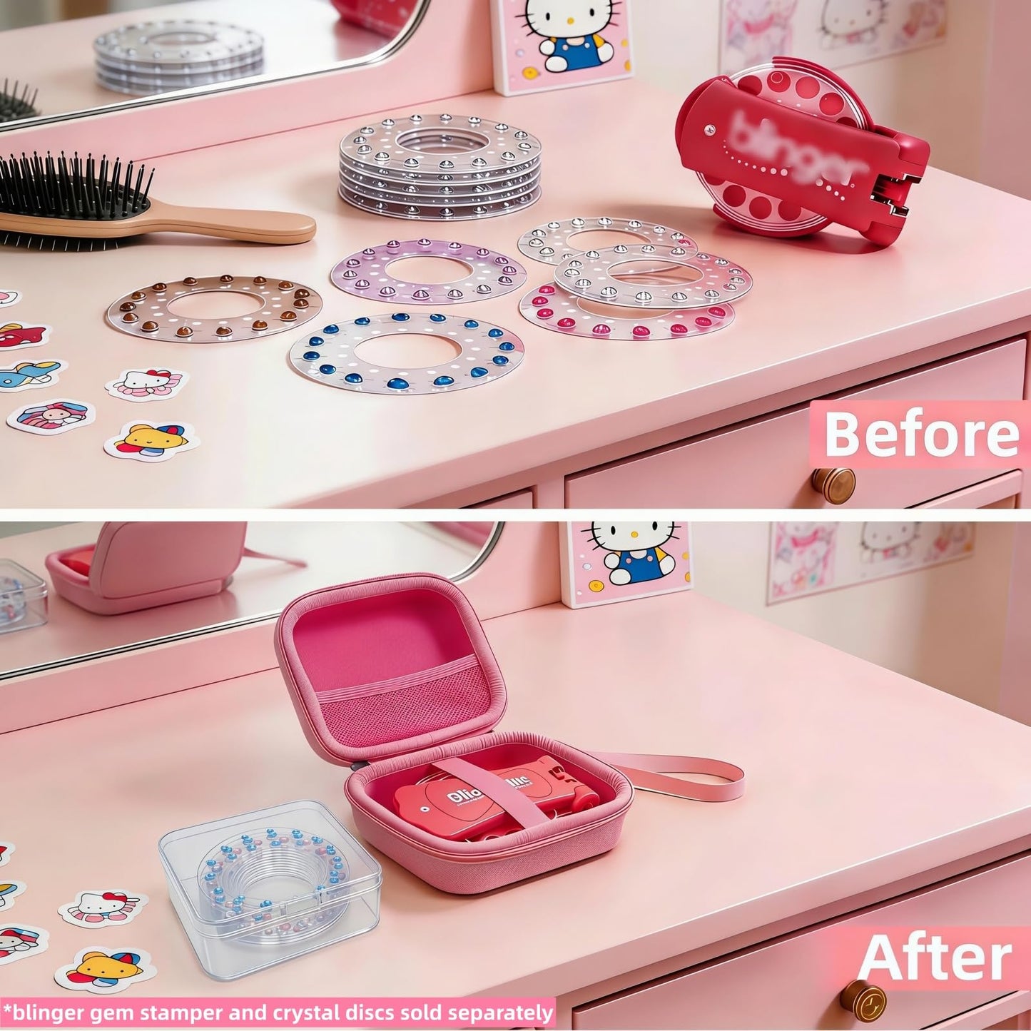 HarborCase Storage Case for Blinger Diamond Starter Set, 2-in-1 EVA Organizer with Removable PP Gem Box, Kids Hair Styling Tool Travel Kit for Press Tool & Acrylic Gems (Only Case) (Pink)