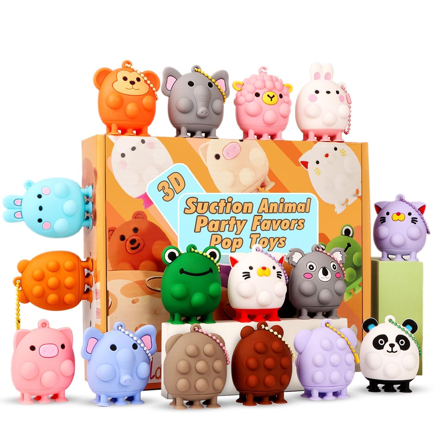 ChildFun 12 PCS Party Favors for Kids, 3D Animal Pop Toys, Goodie Bags Stuffers for Kids, Pinata Stuffers Carnival Prizes,Fidget Toys Bulk, Prize for Classroom, Suction Toys for Toddlers